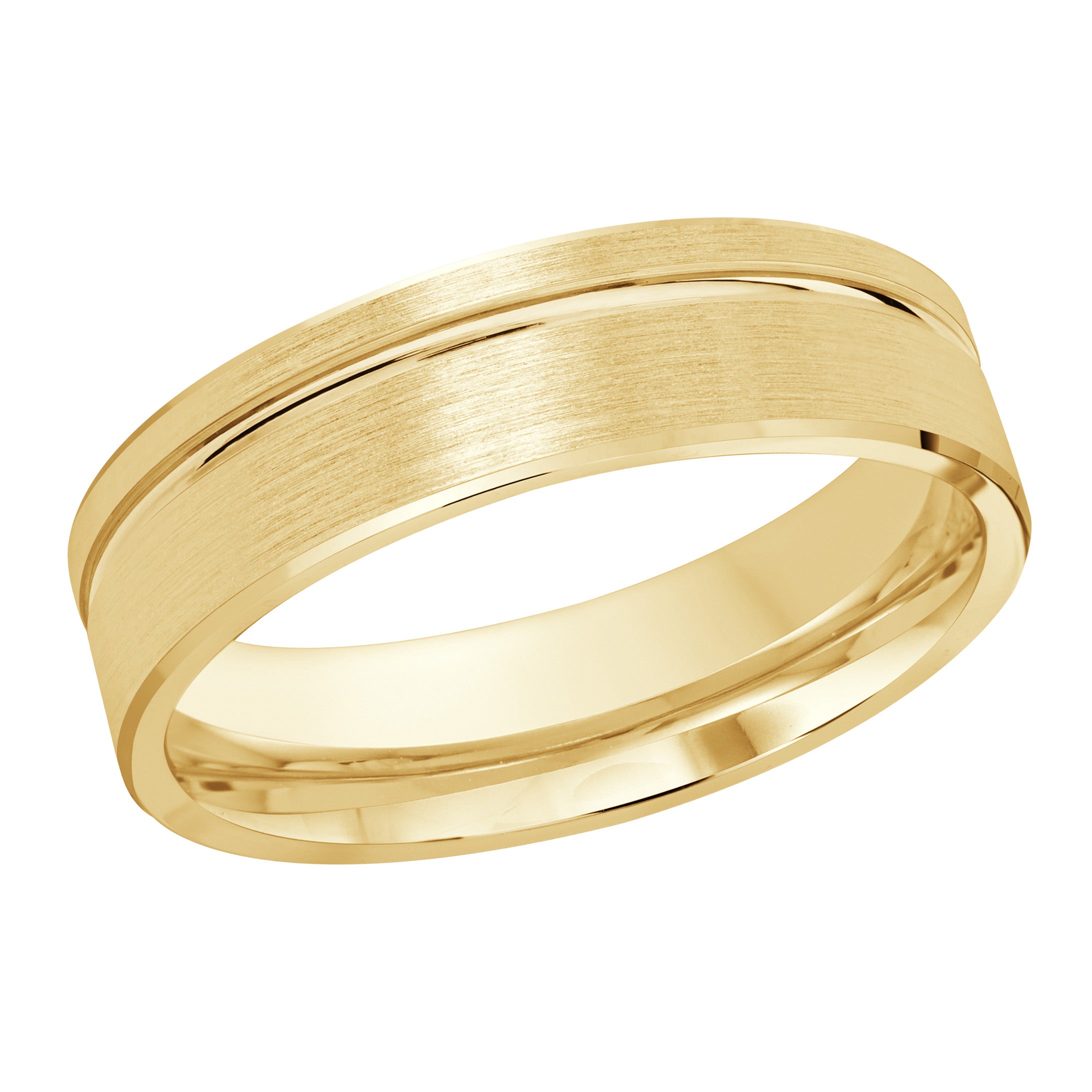 6mm 10K Yellow Gold Grooved Satin Wedding Band