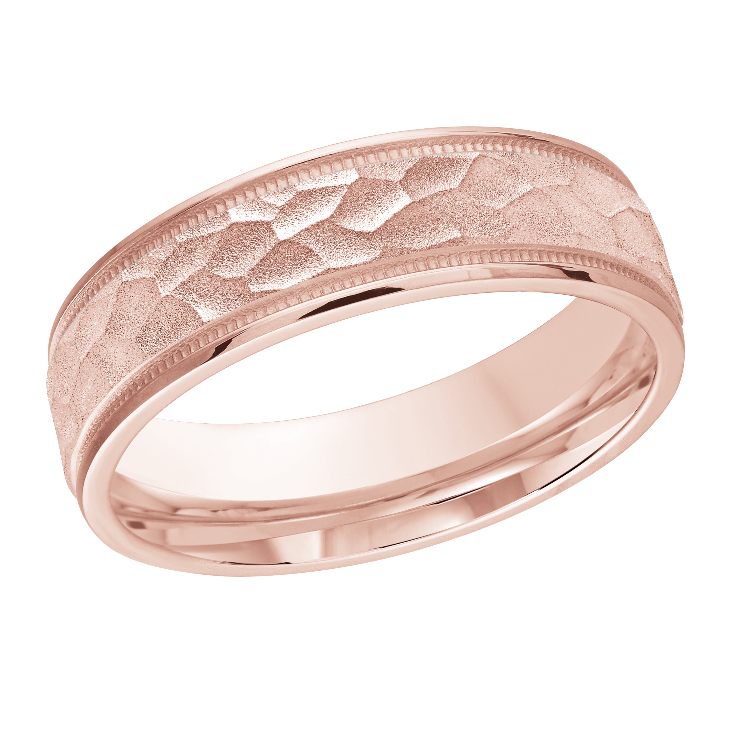6mm Hammered Beaded-Edge Wedding Band
