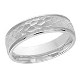 6mm White-Tone Hammered Beaded-Edge Wedding Band
