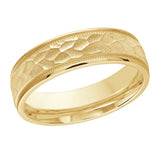 6mm 14K Yellow Gold Hammered Beaded-Edge Wedding Band