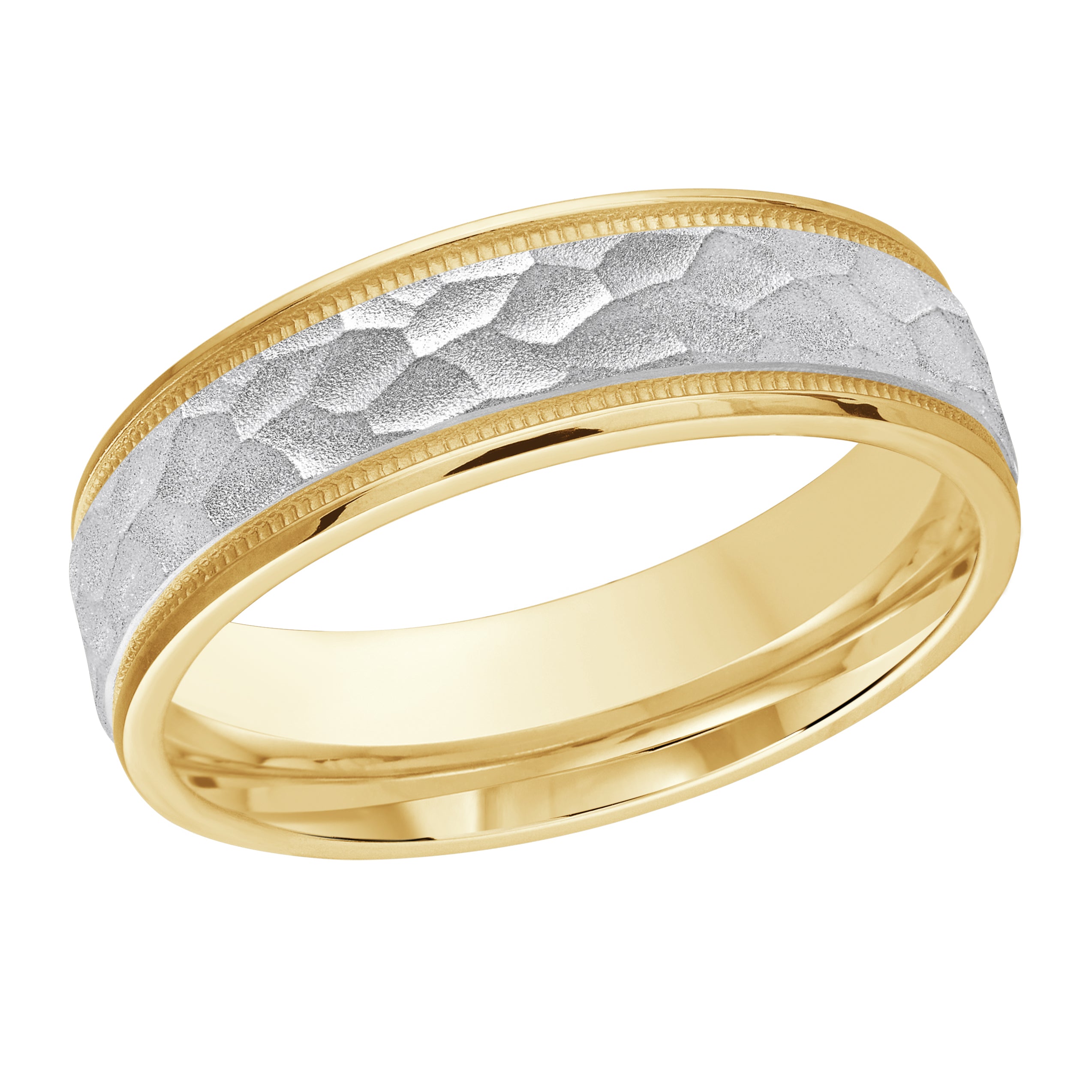 6mm Hammered Beaded-Edge Wedding Band