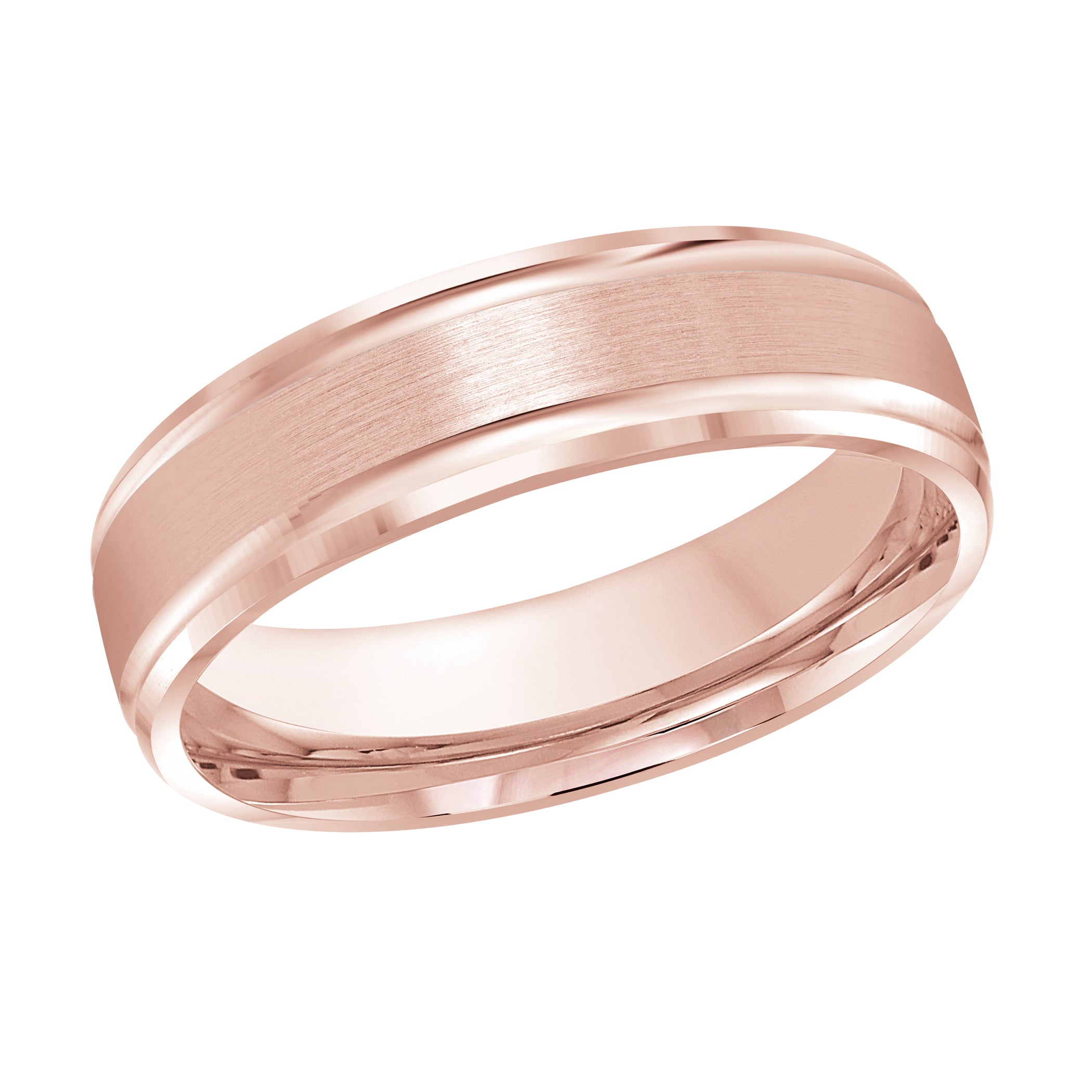 6mm 10K Rose Gold Satin Bordered Wedding Band