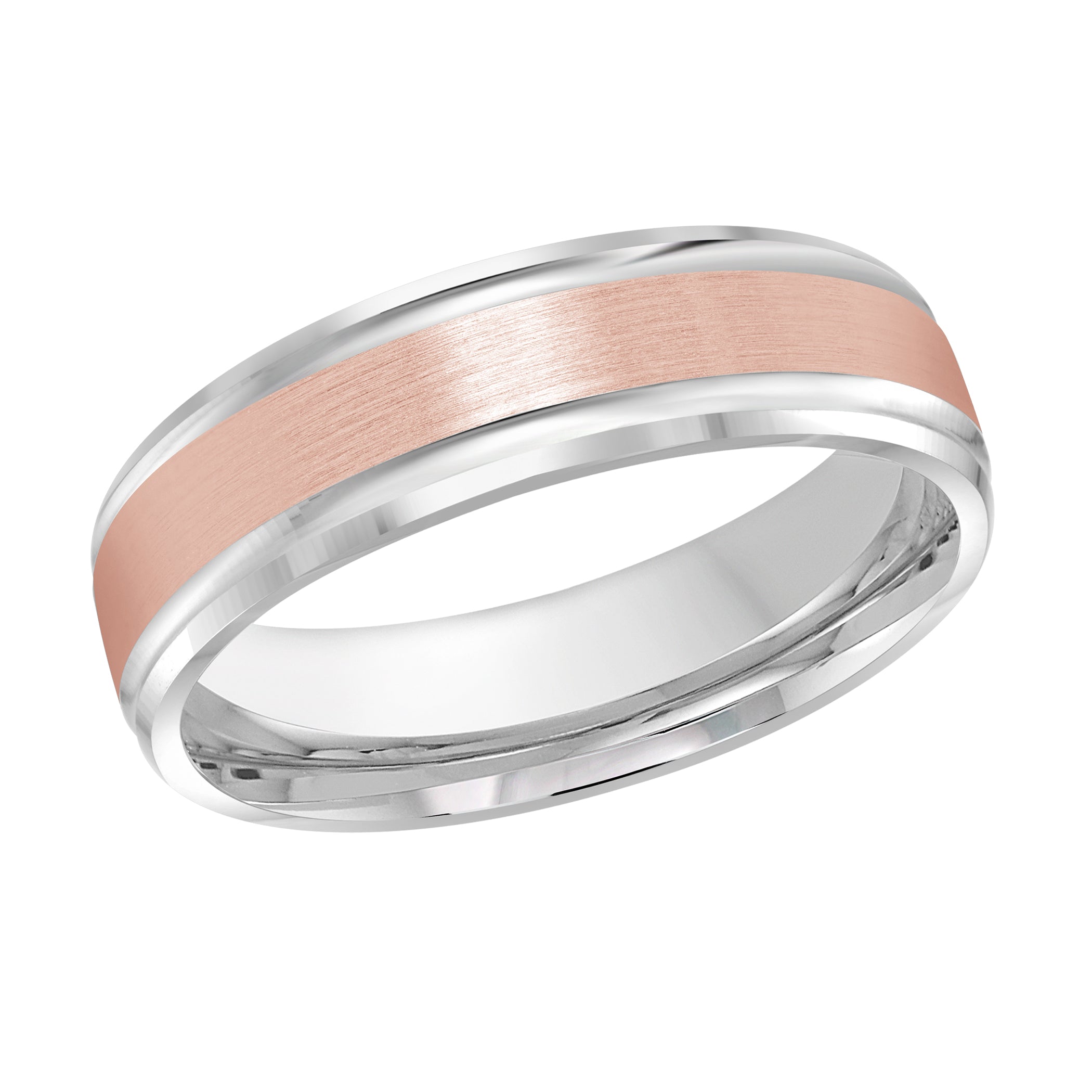 6mm 14K White and Rose Gold Satin Bordered Wedding Band