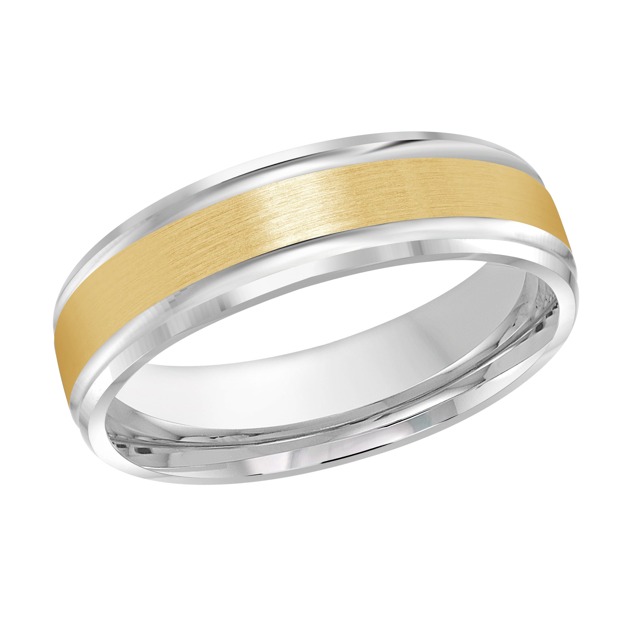 6mm 18K White and Yellow Gold Satin Bordered Wedding Band