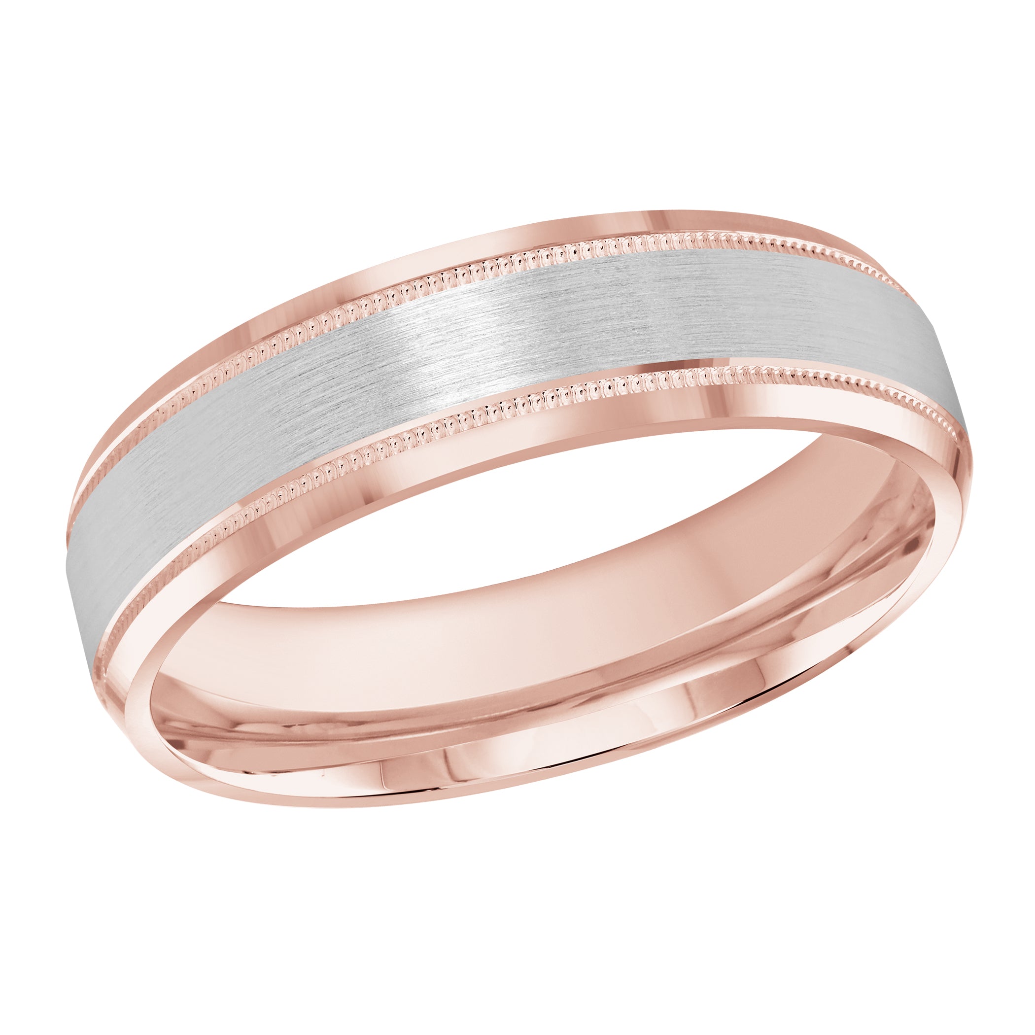 6mm Rose and White Two-Tone Satin Detailed-Edge Wedding Band