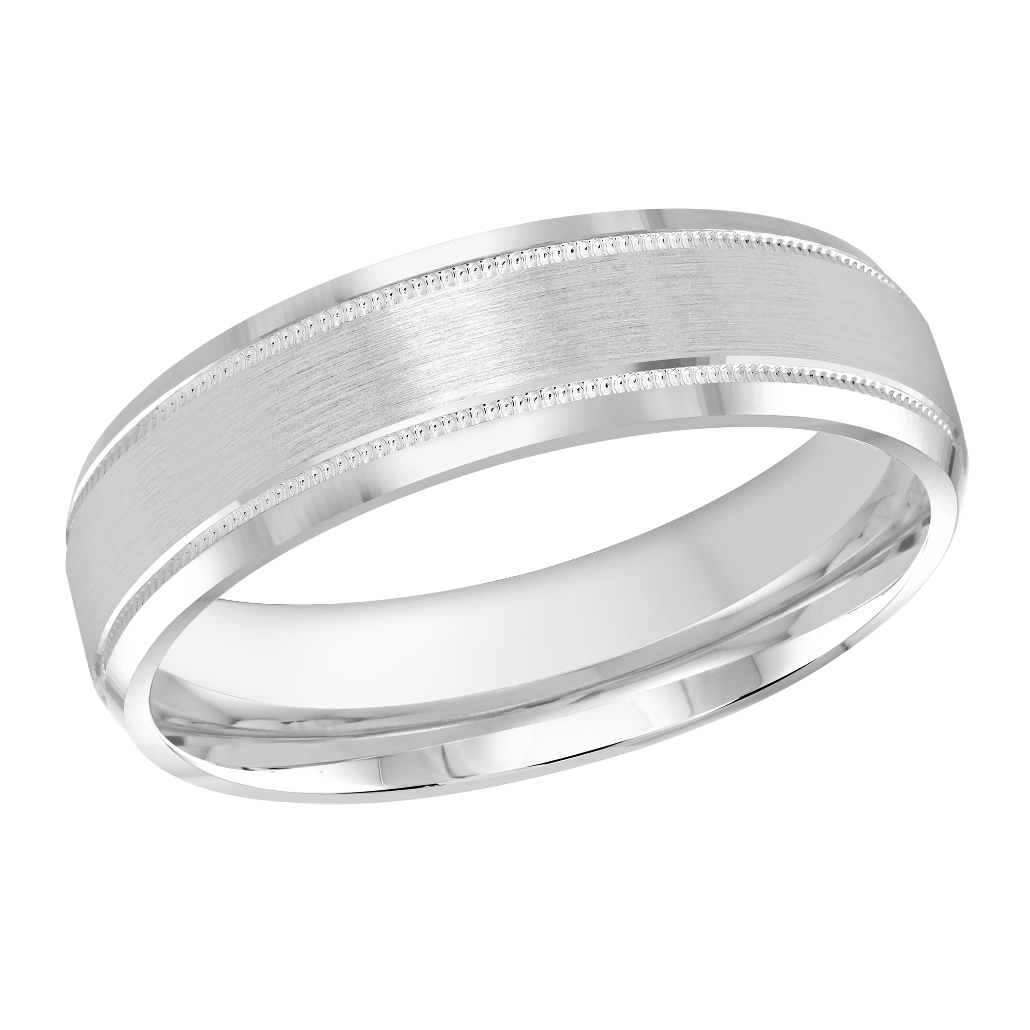 6mm 18K White Gold Satin Detailed-Edge Wedding Band