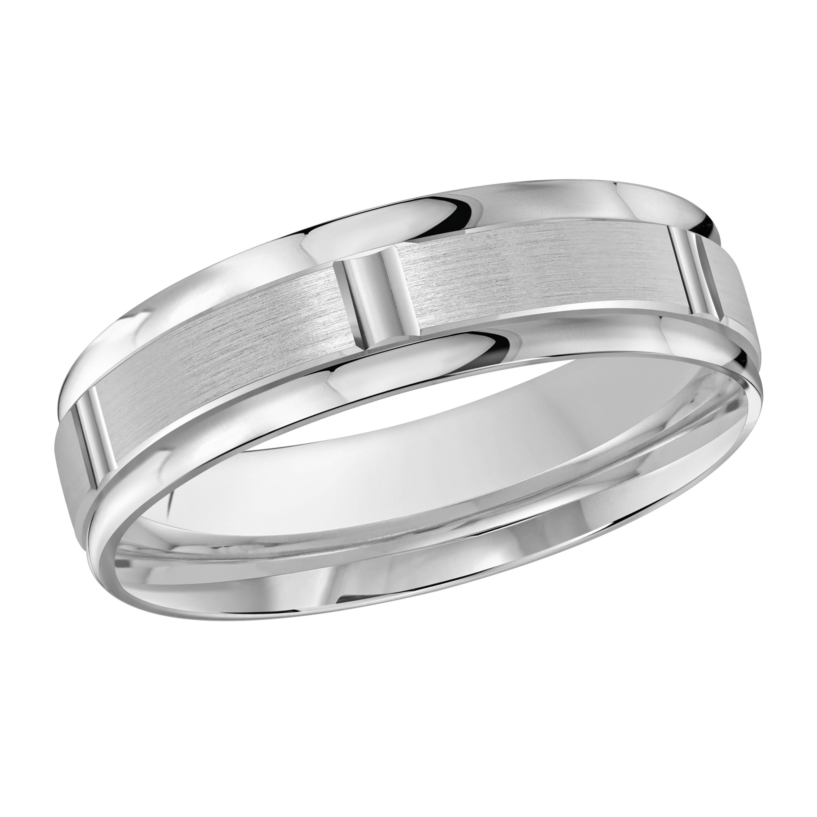 6mm 18K White Gold Segmented Center Wedding Band