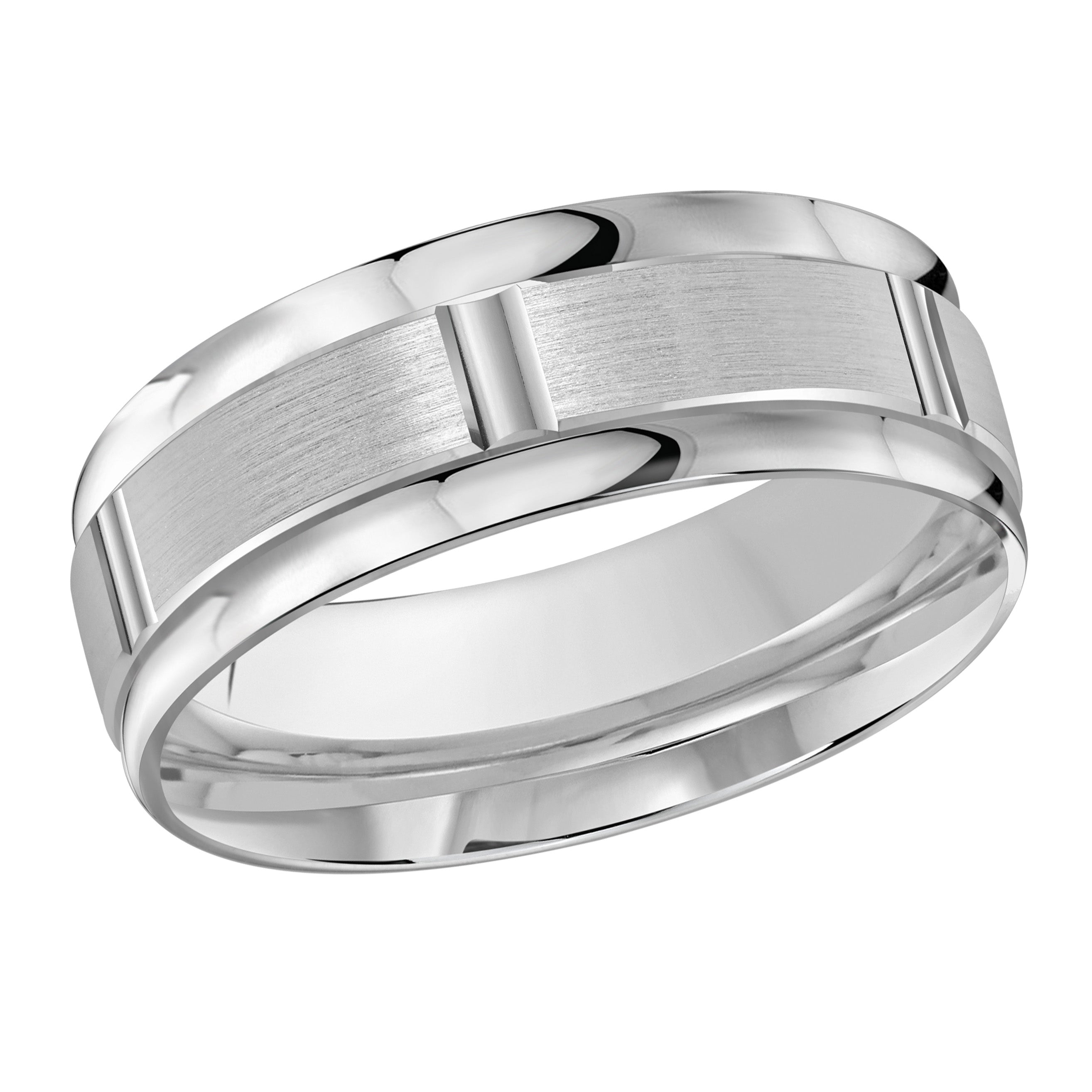 8mm White-Tone Segmented Center Wedding Band