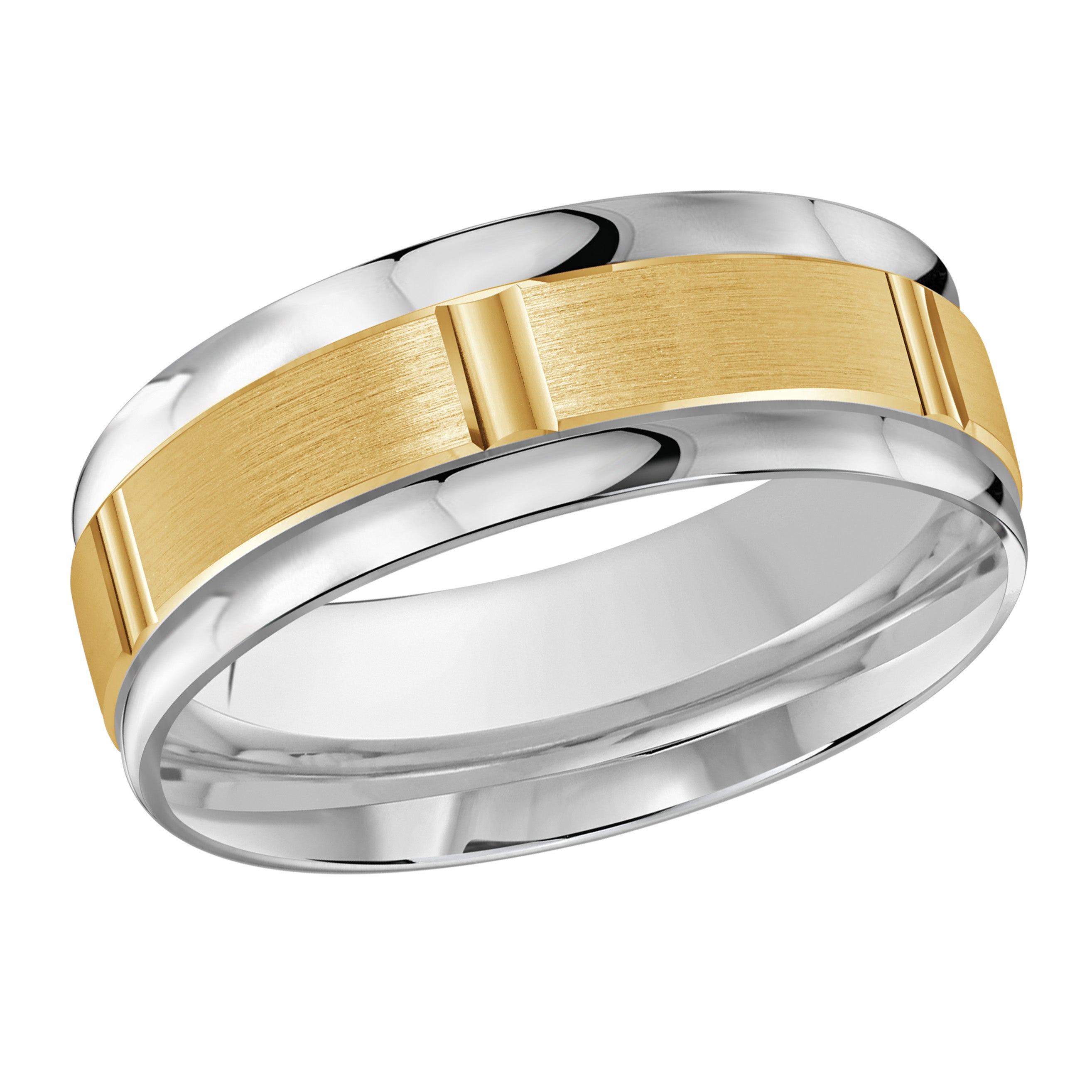 8mm 18K White and Yellow Gold Segmented Center Wedding Band