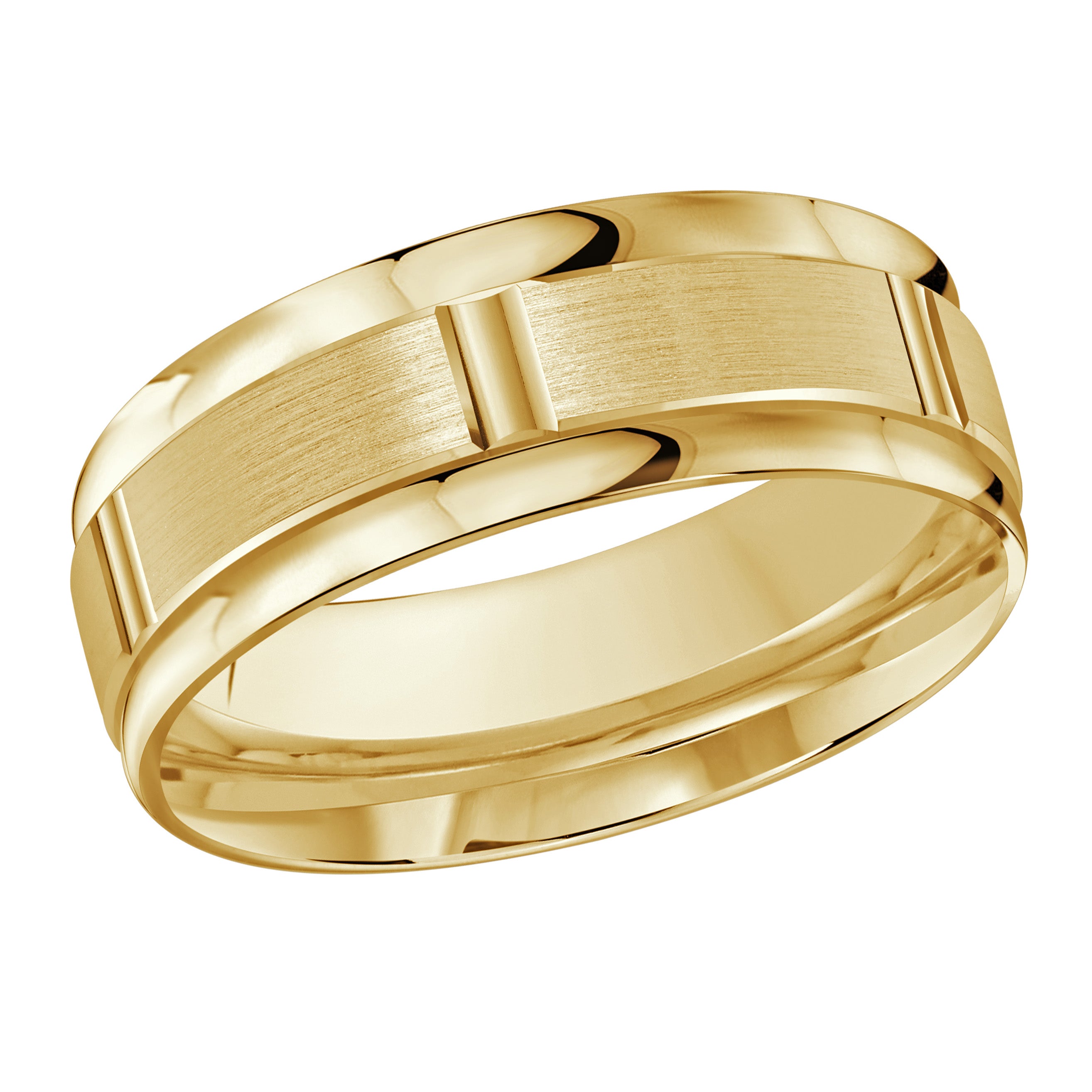 8mm 18K Yellow Gold Segmented Center Wedding Band