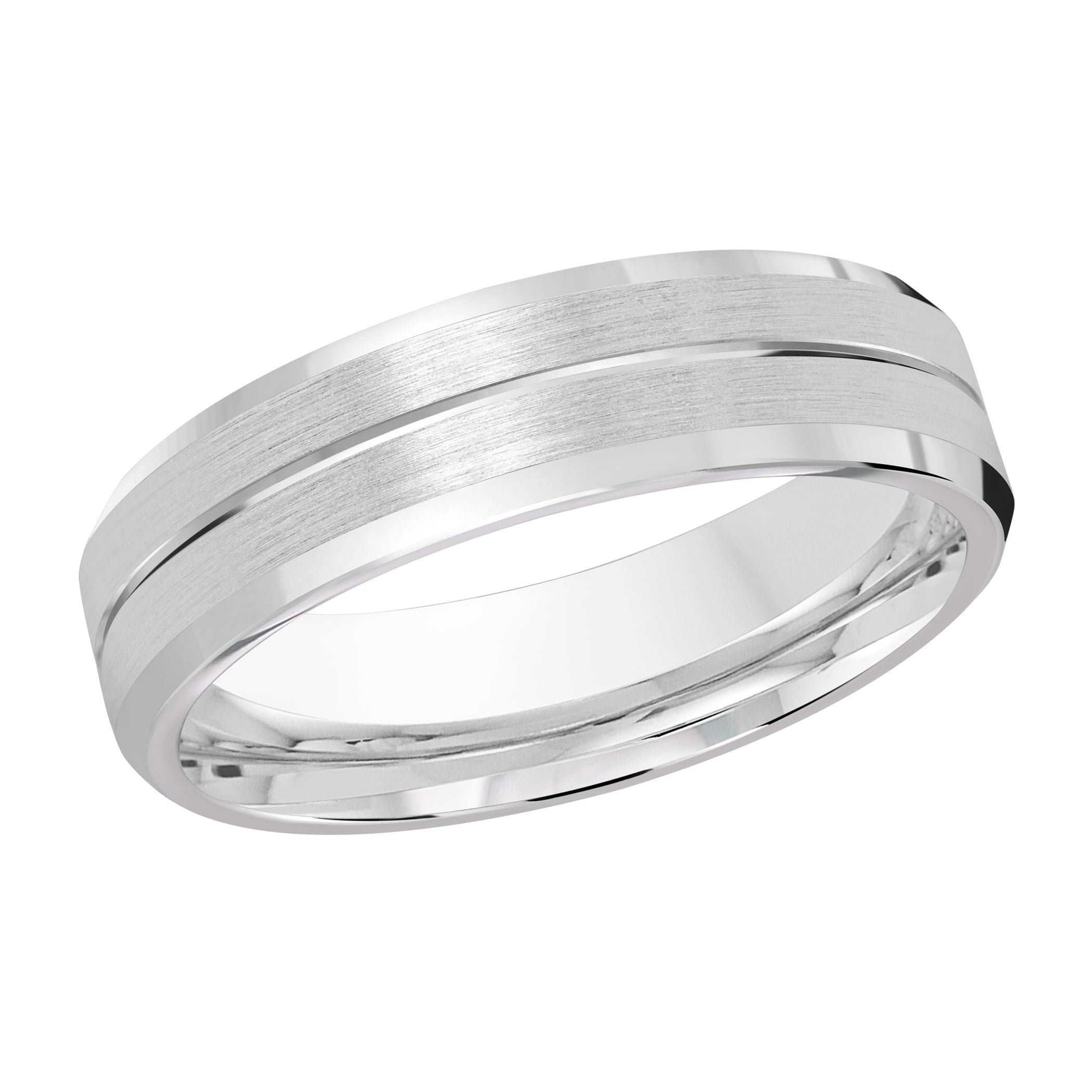 6mm 10K White Gold Satin Center-Groove Wedding Band