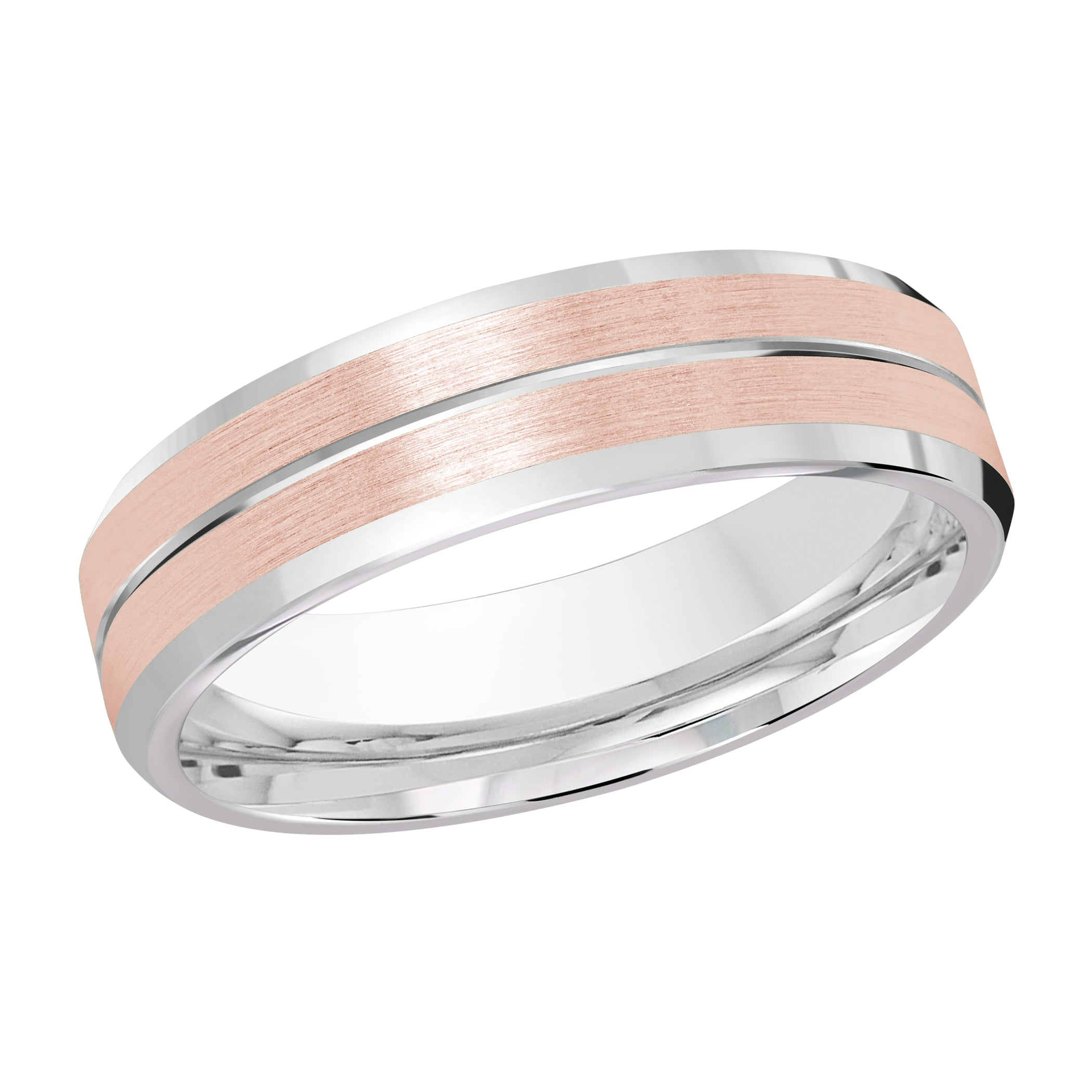 6mm White and Rose Two-Tone Satin Center-Groove Wedding Band
