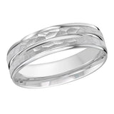 7mm 10K White Gold Hammered Grooved Wedding Band