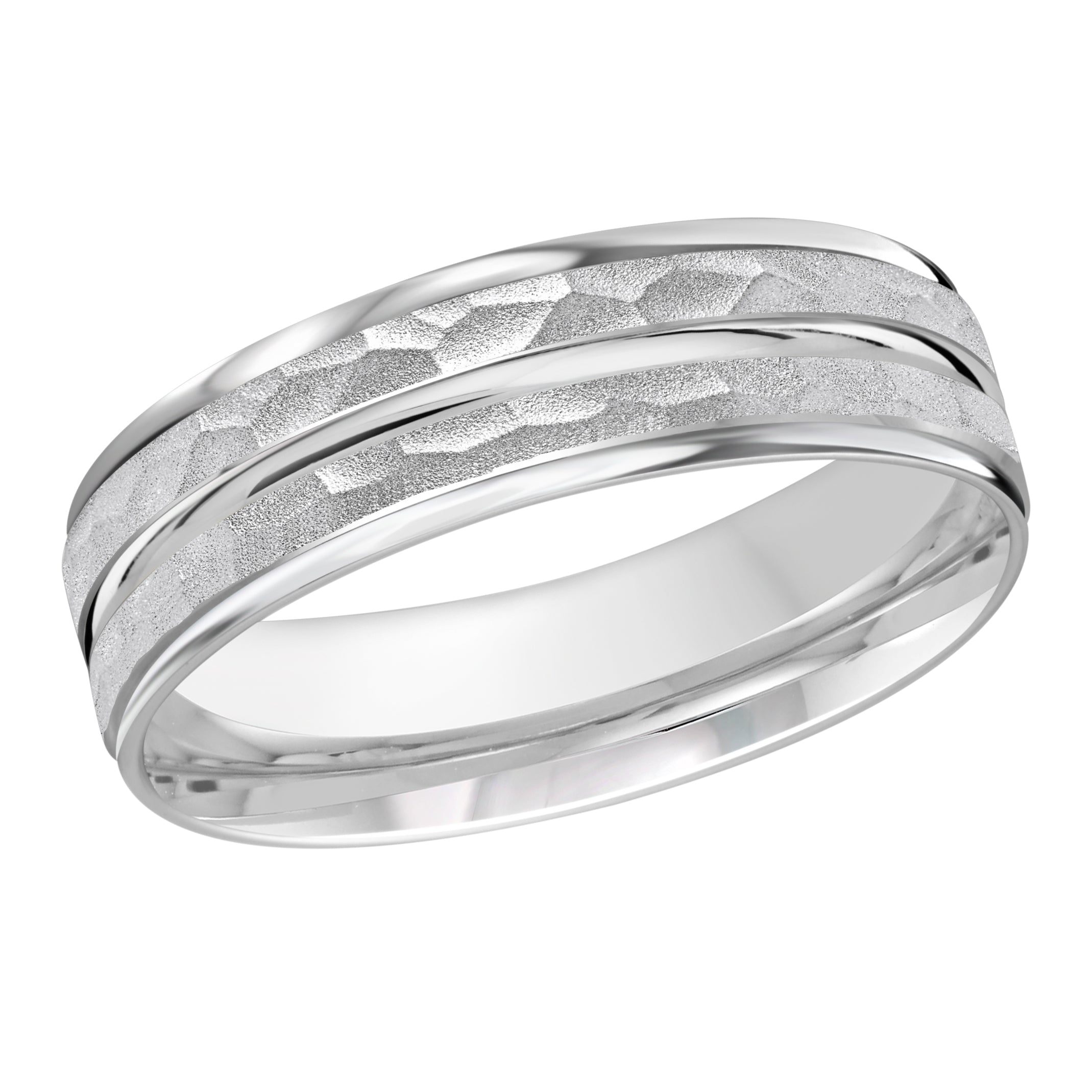 7mm White-Tone Hammered Grooved Wedding Band