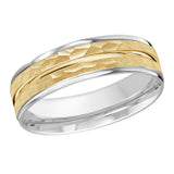 7mm White and Yellow Two-Tone Hammered Grooved Wedding Band