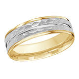 7mm Yellow and White Two-Tone Hammered Grooved Wedding Band