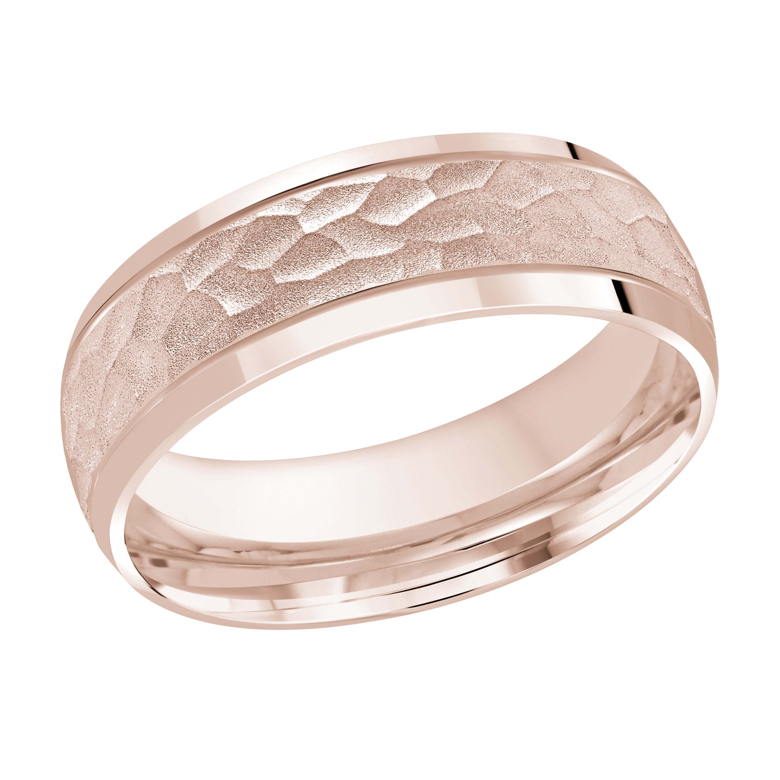 7mm Rose-Tone Hammered Beveled-Edge Wedding Band