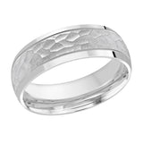 7mm Platinum Hammered Beveled-Edge Wedding Band