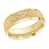 7mm 14K Yellow Gold Hammered Beveled-Edge Wedding Band