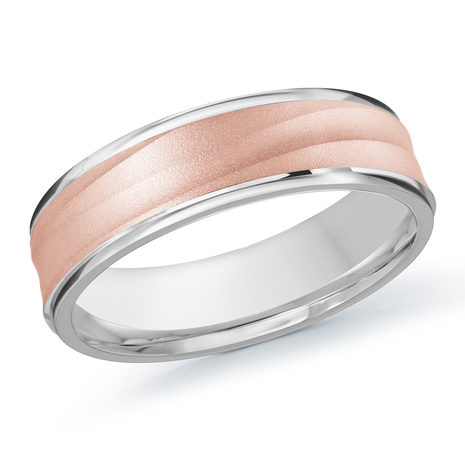 6mm 18K White and Rose Gold Sandblasted Wedding Band
