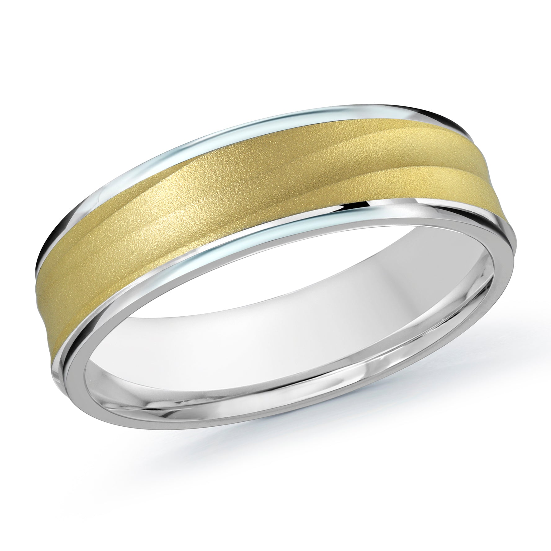 6mm White and Yellow Two-Tone Sandblasted Wedding Band