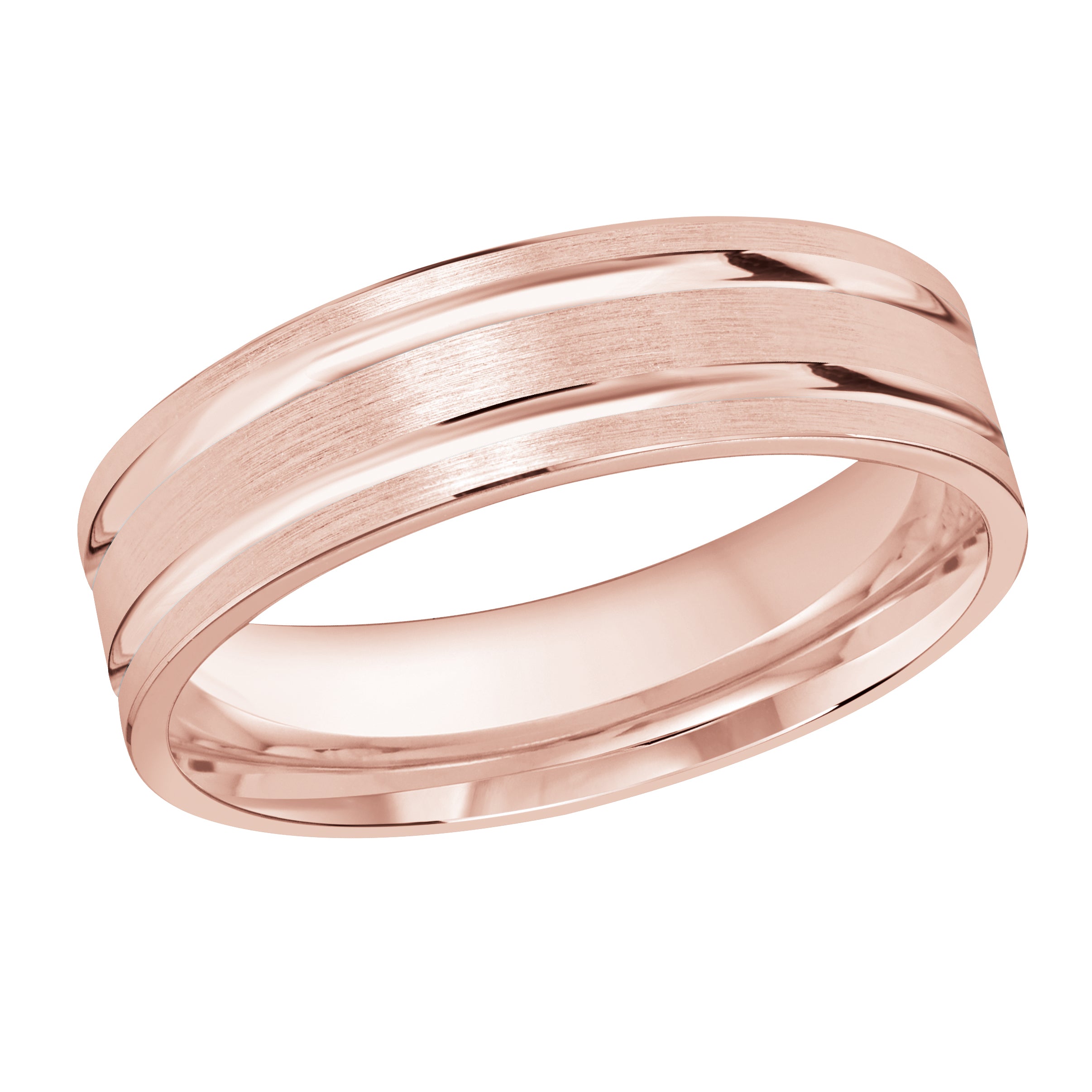 6mm 18K Rose Gold Satin Twin-Groove Wedding Band