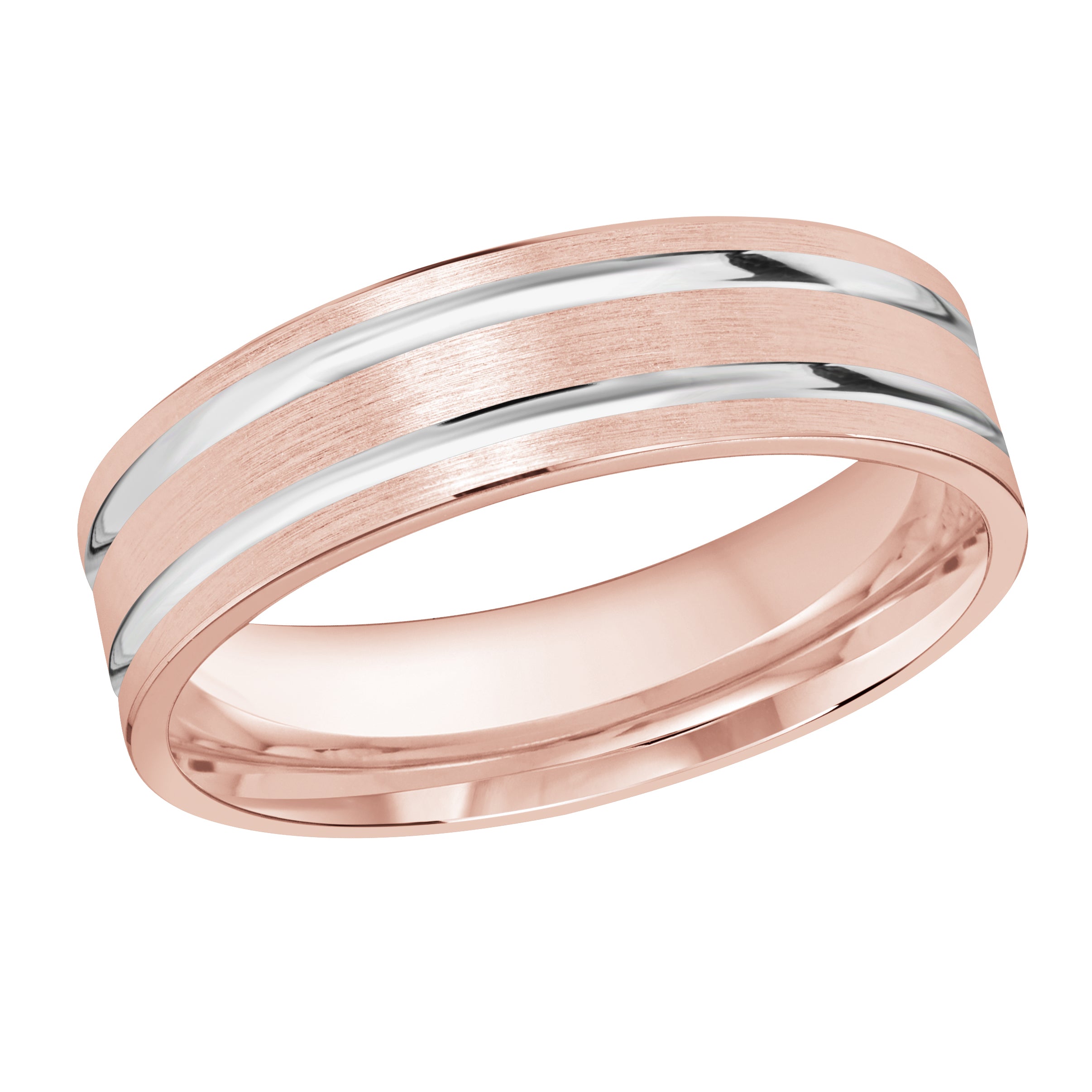 6mm 18K Rose and White Gold Satin Twin-Groove Wedding Band