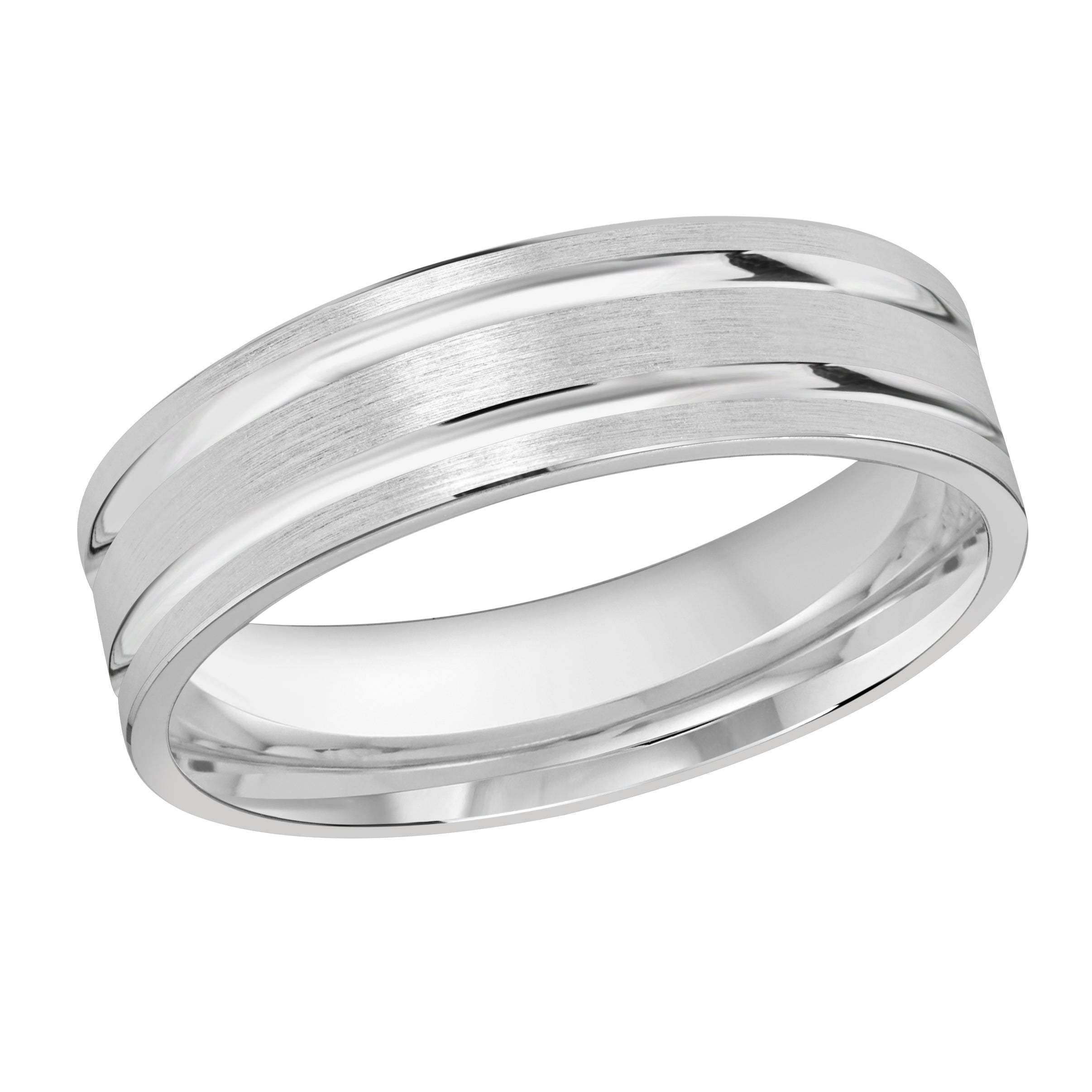 6mm 14K White Gold Satin Twin-Groove Wedding Band