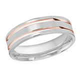6mm 14K White and Rose Gold Satin Twin-Groove Wedding Band