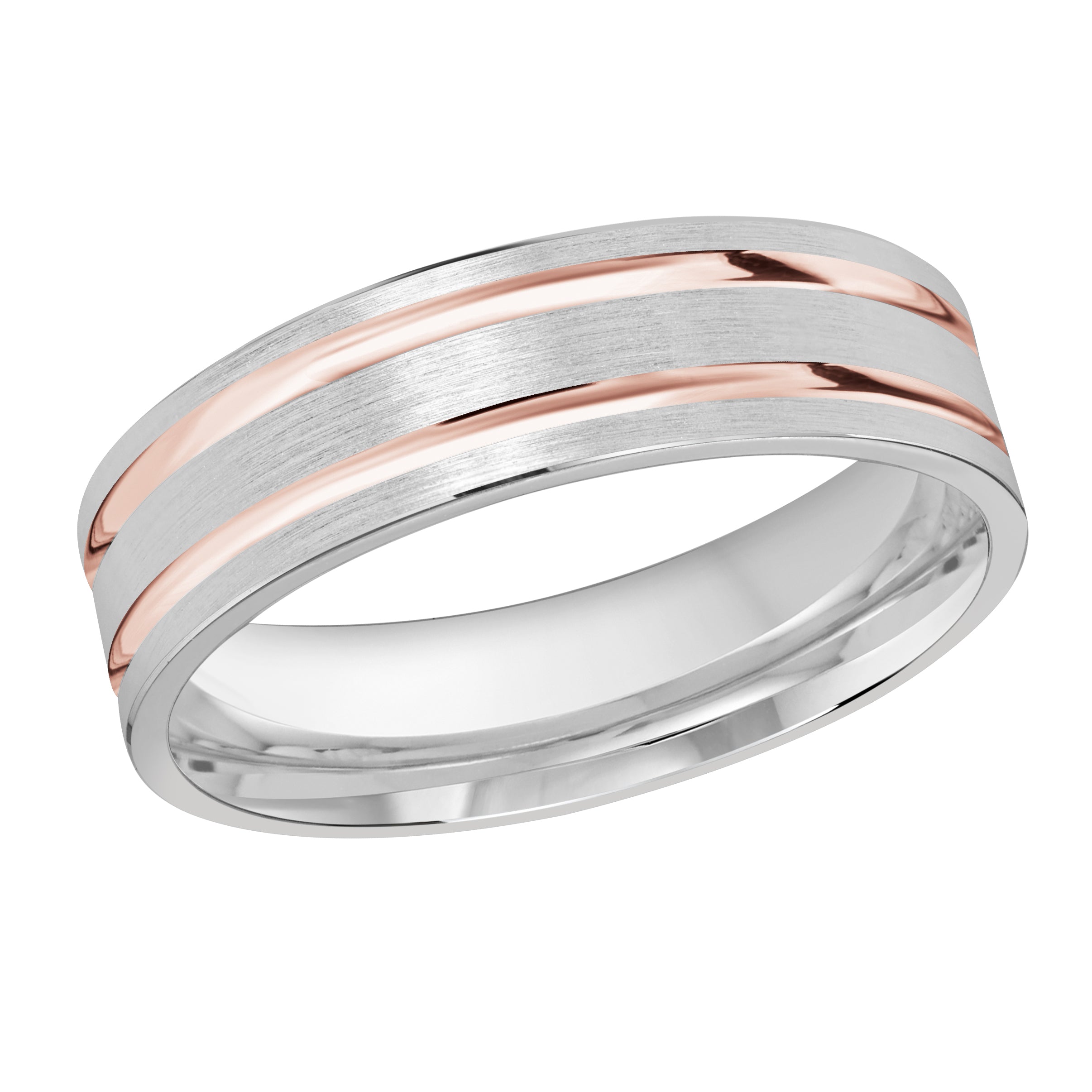 6mm 14K White and Rose Gold Satin Twin-Groove Wedding Band