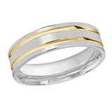 6mm White and Yellow Two-Tone Satin Twin-Groove Wedding Band