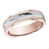 6mm 18K Rose and White Gold Angular Pattern Wedding Band