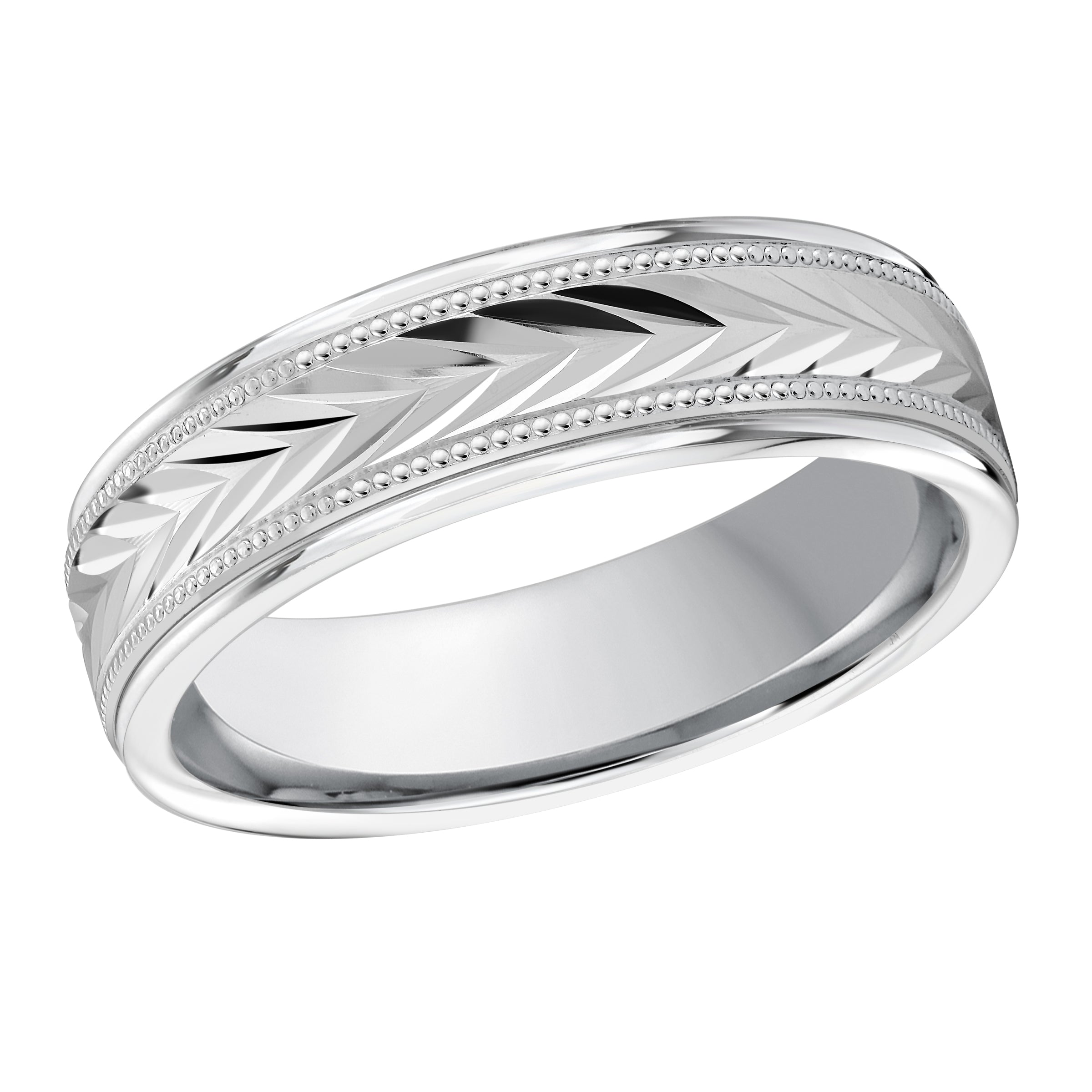 6mm White-Tone Angular Pattern Wedding Band