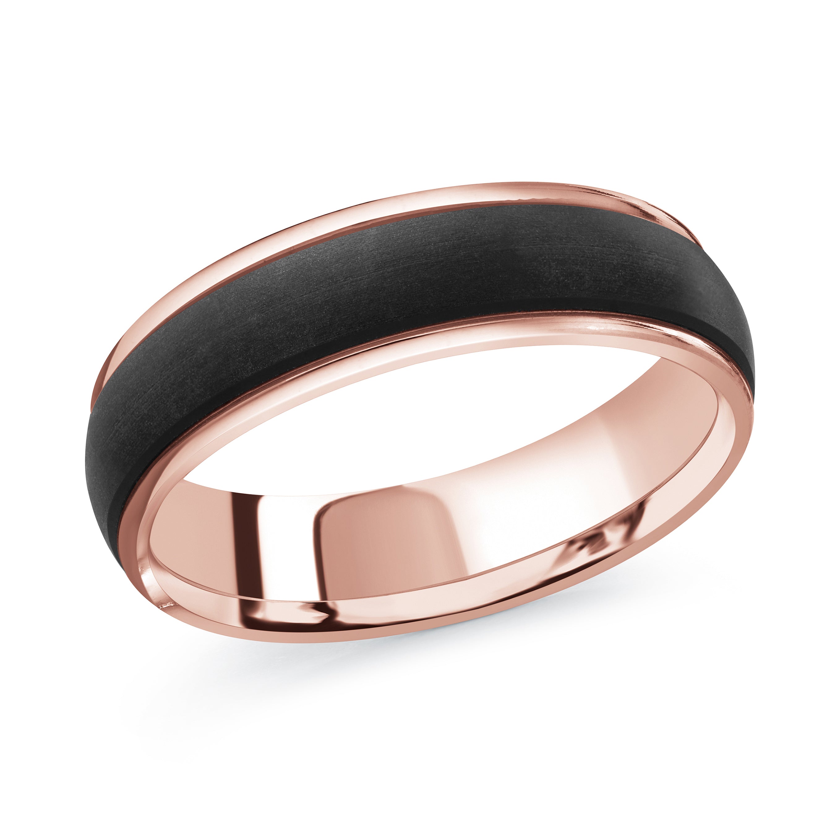 6mm 10K Rose Gold Domed Dark-Center Wedding Band