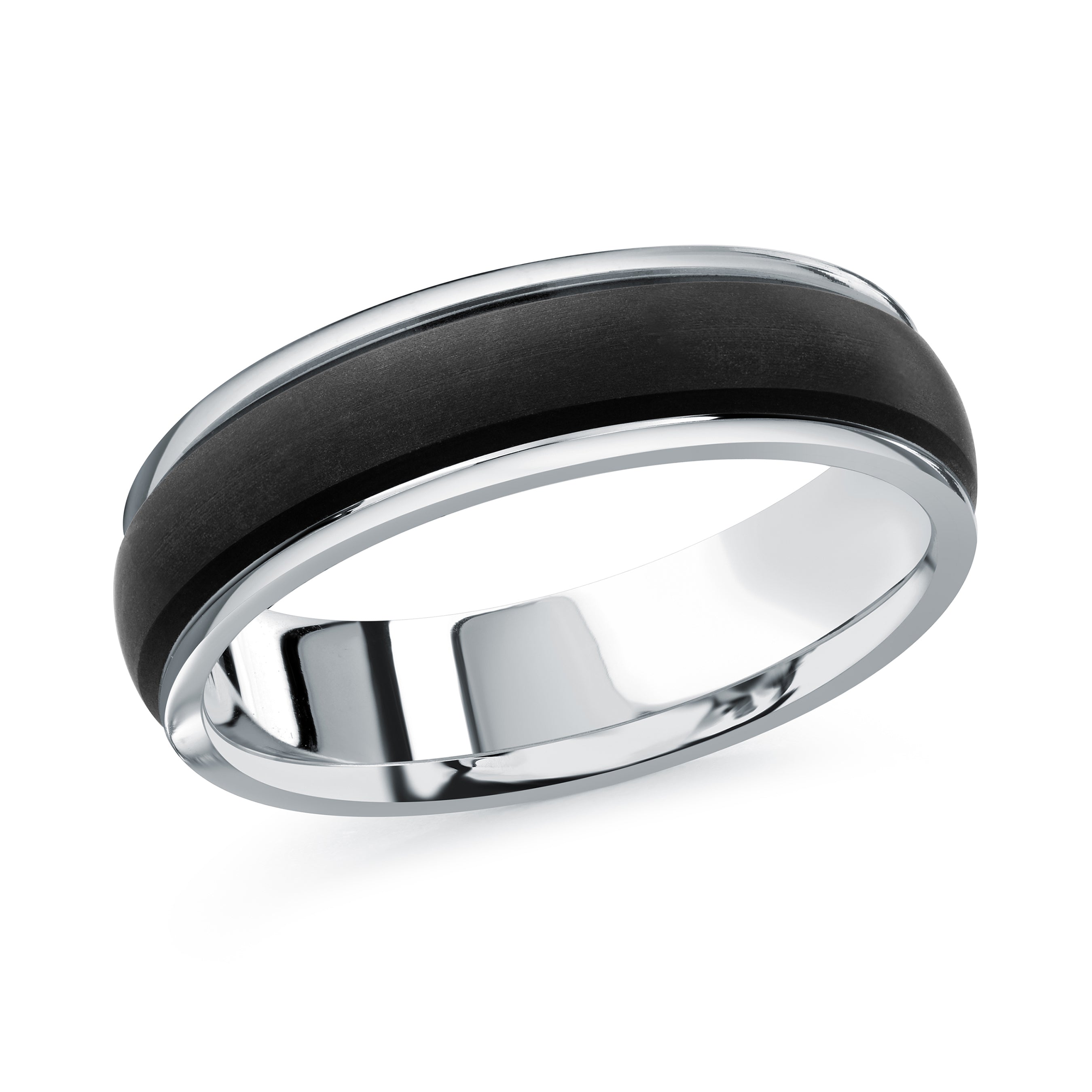 6mm 18K White Gold Domed Dark-Center Wedding Band