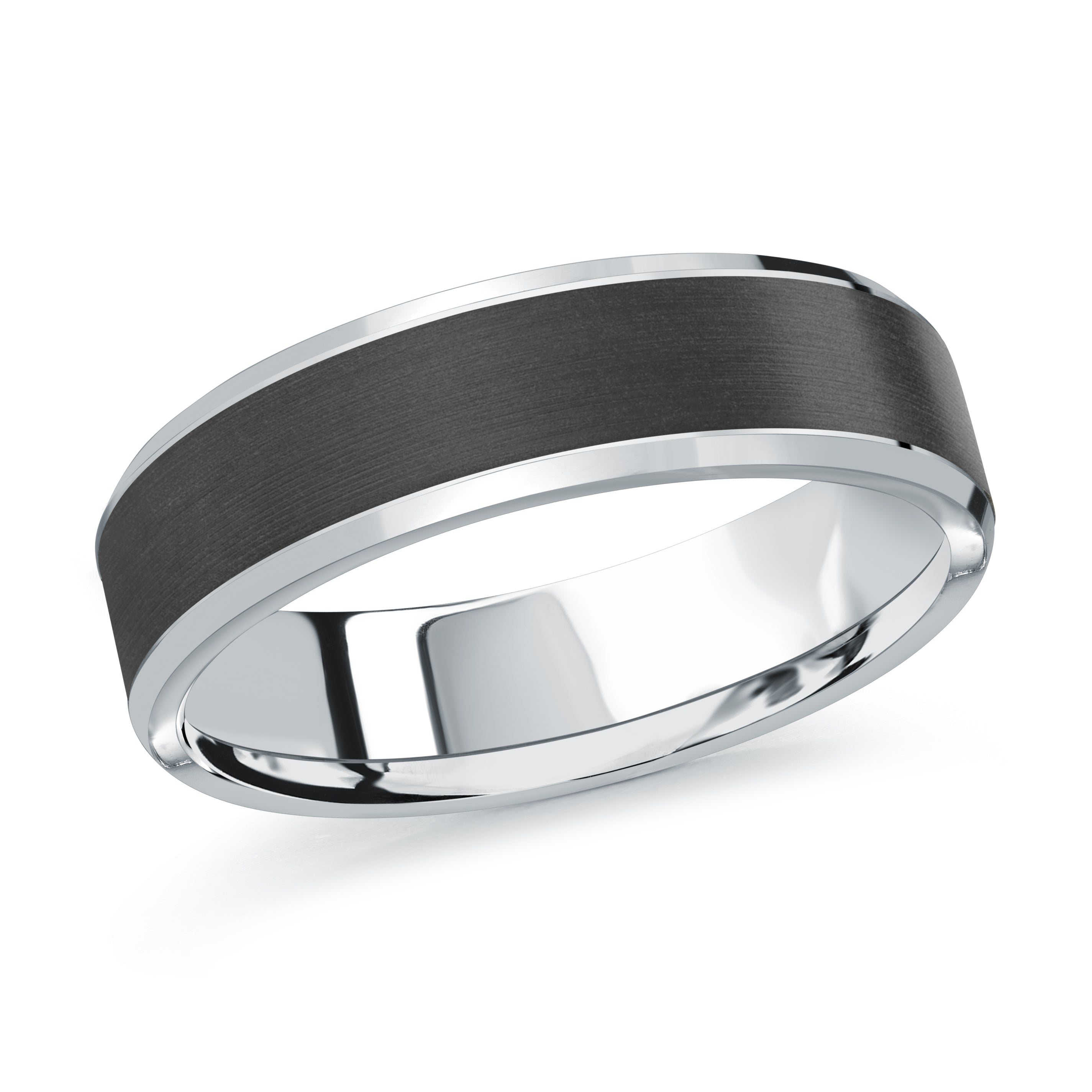 6mm 14K White Gold Flat Dark-Center Wedding Band
