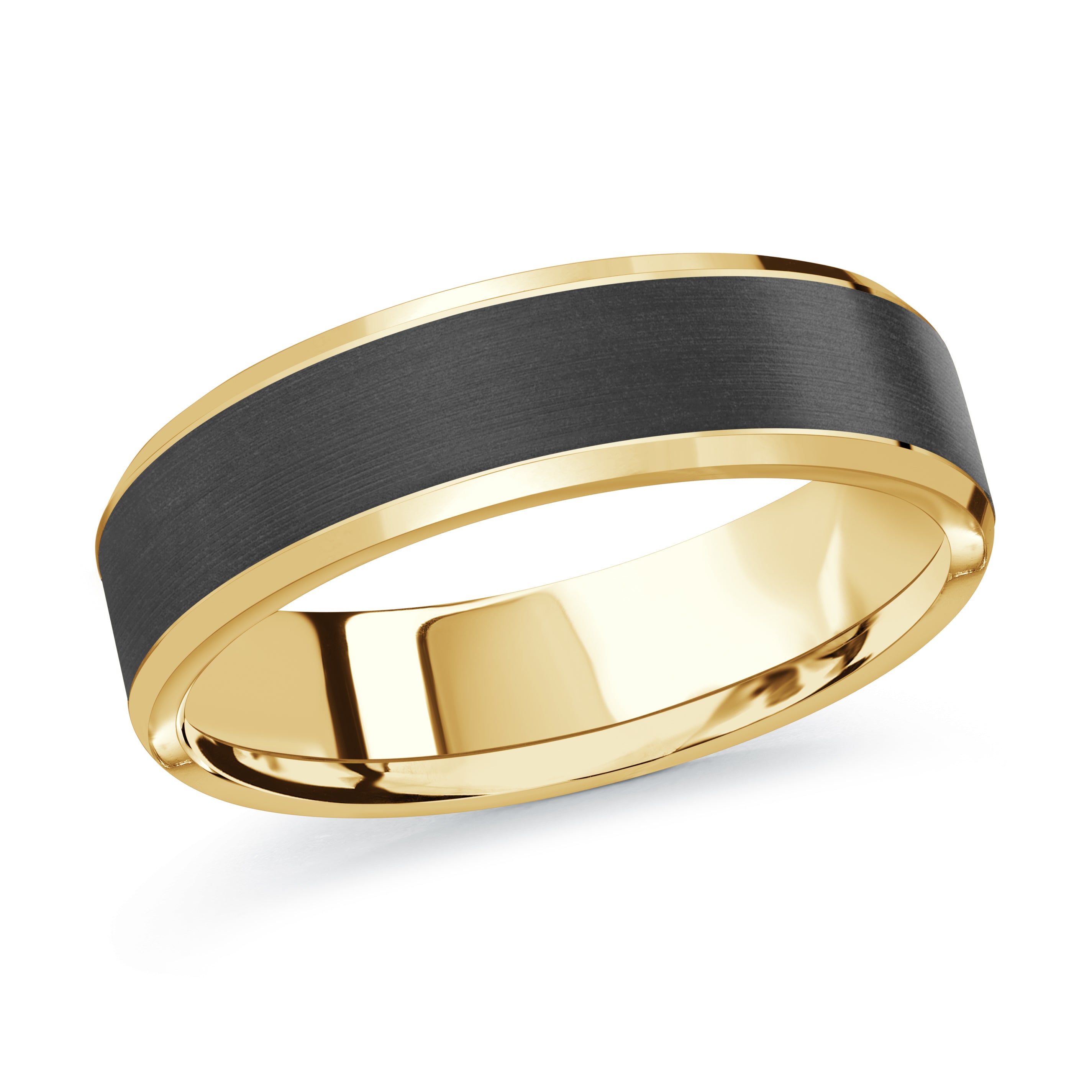 6mm 14K Yellow Gold Flat Dark-Center Wedding Band