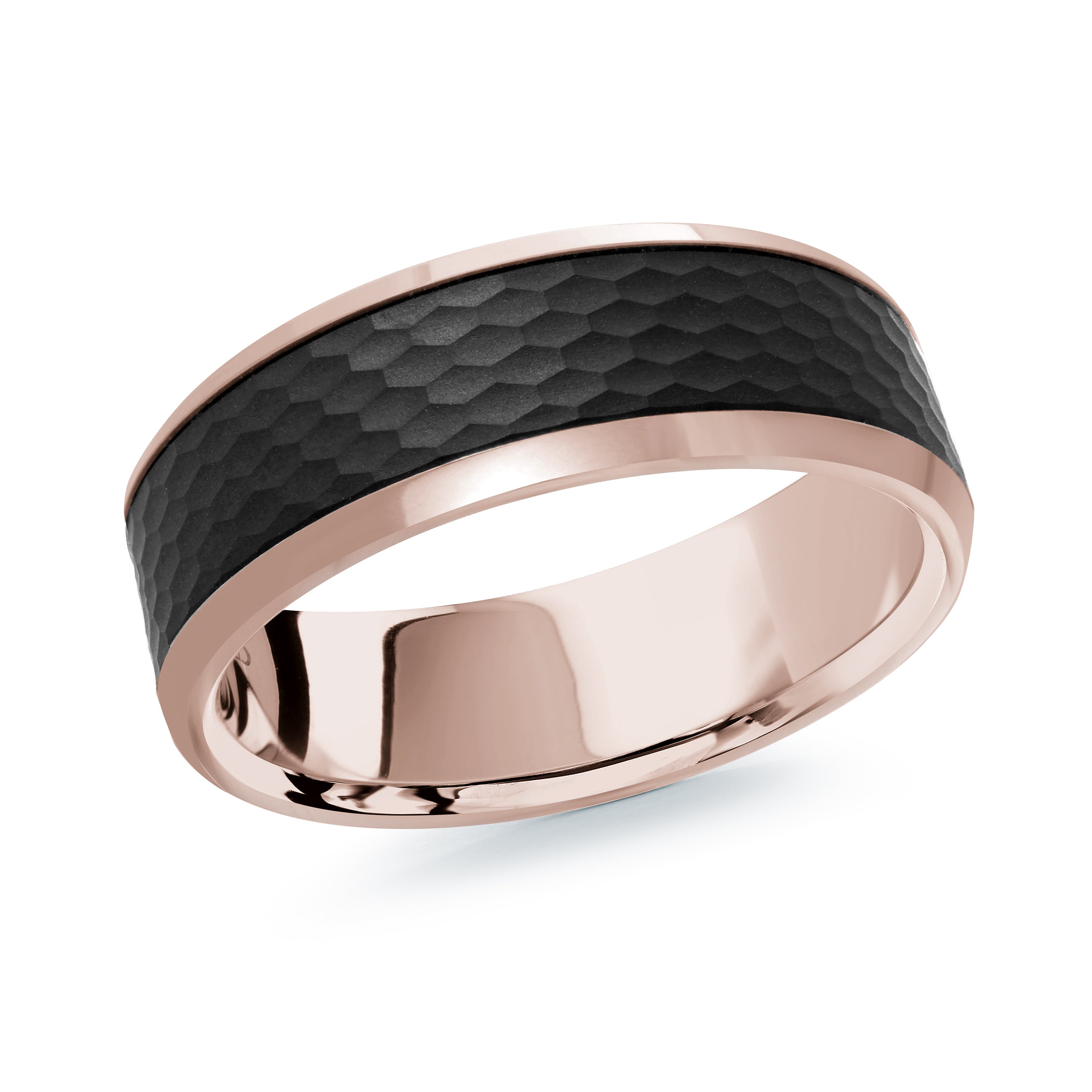 7mm 10K Rose Gold Woven Carbon Fiber Wedding Band