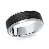 7mm 18K White Gold Woven Carbon Fiber Wedding Band