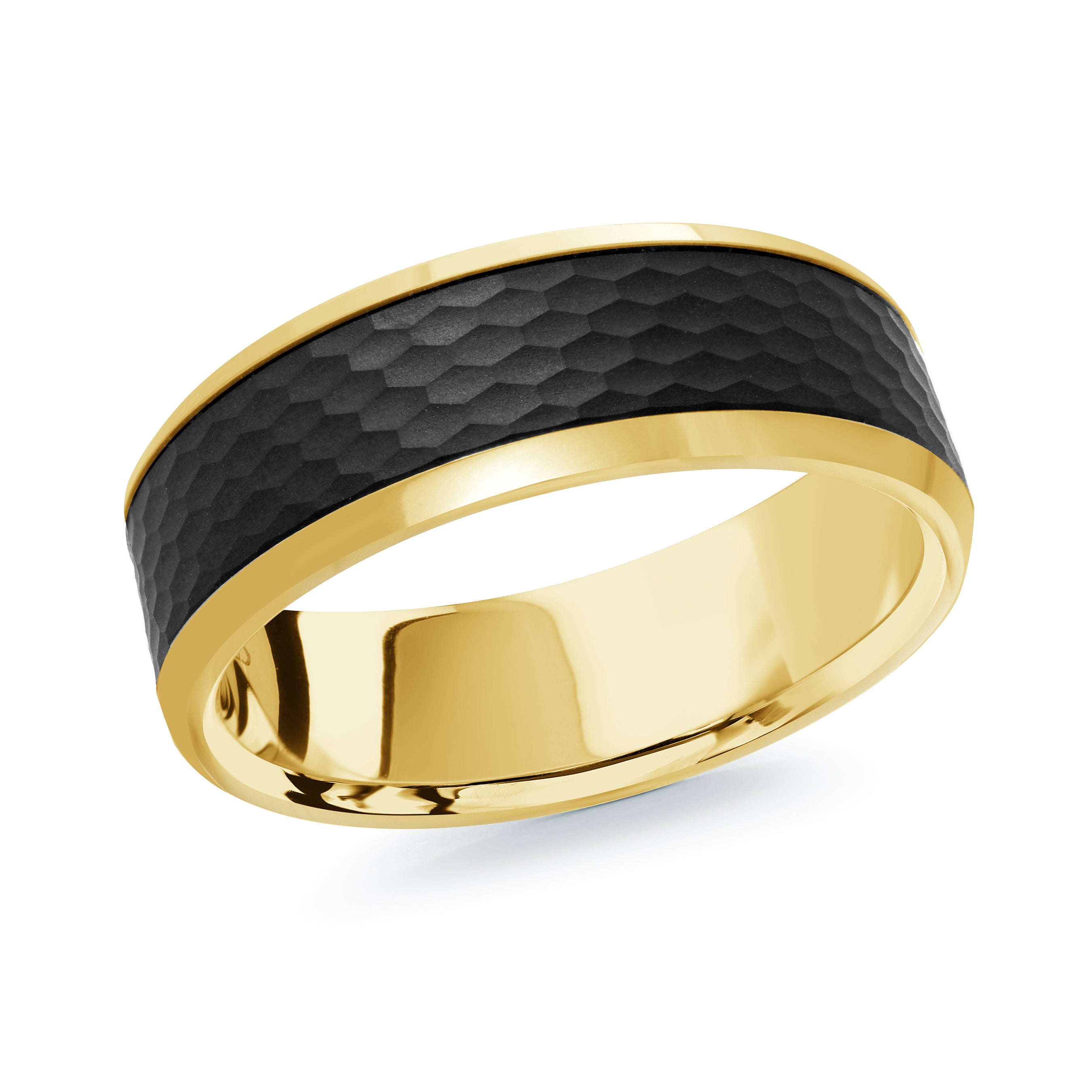 7mm 10K Yellow Gold Woven Carbon Fiber Wedding Band