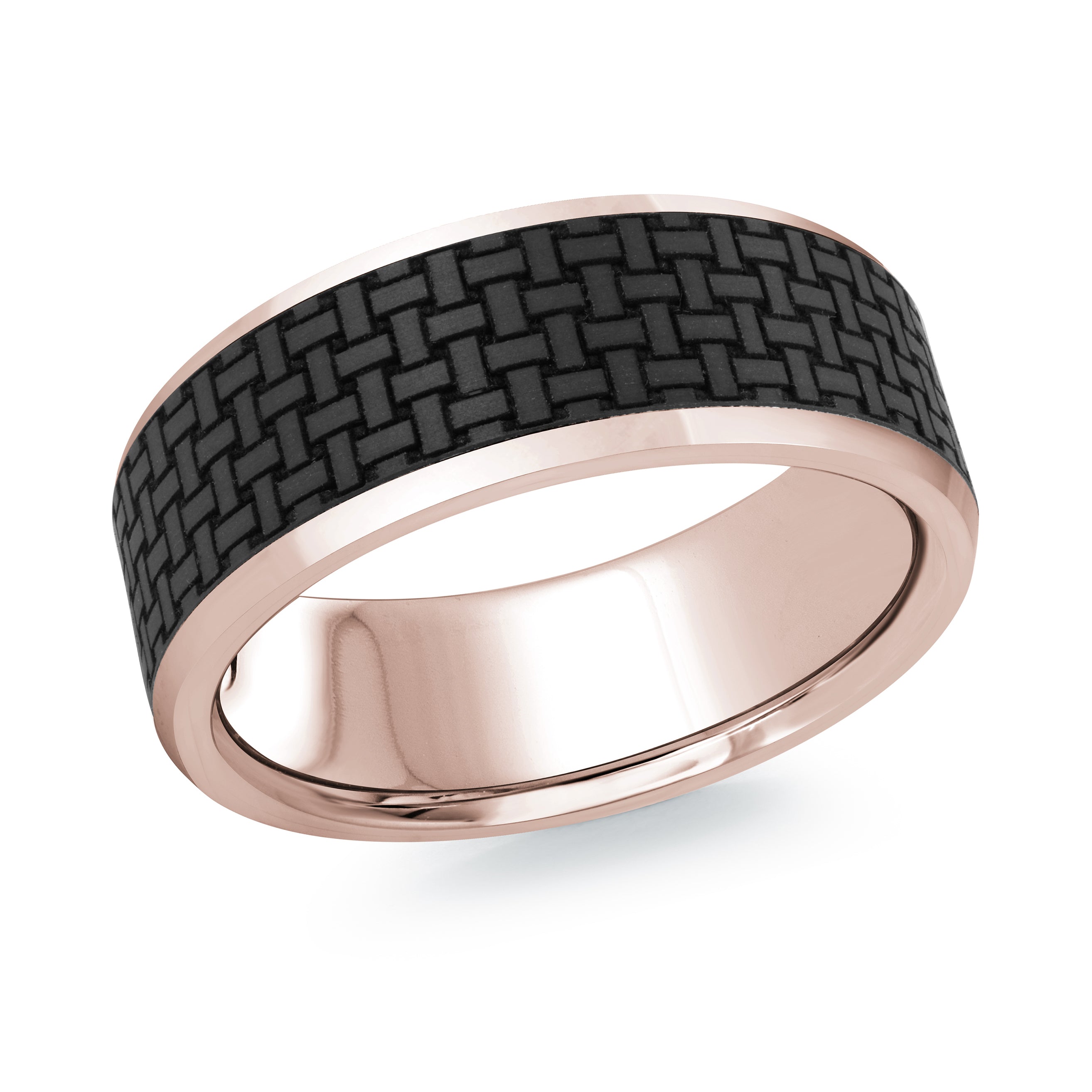 8mm 18K Rose Gold Carbon Fiber Wedding Band