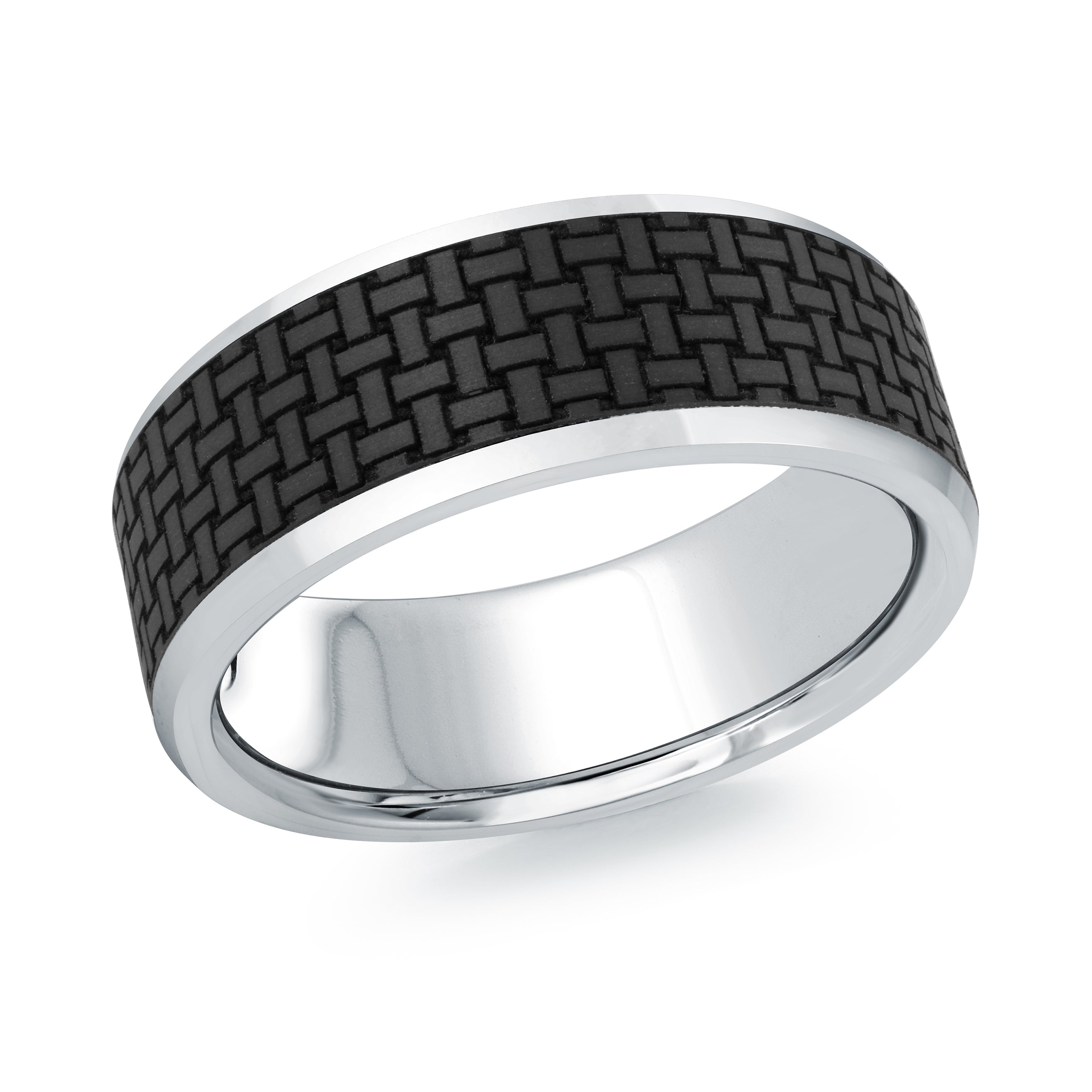 8mm 18K White Gold Carbon Fiber Wedding Band