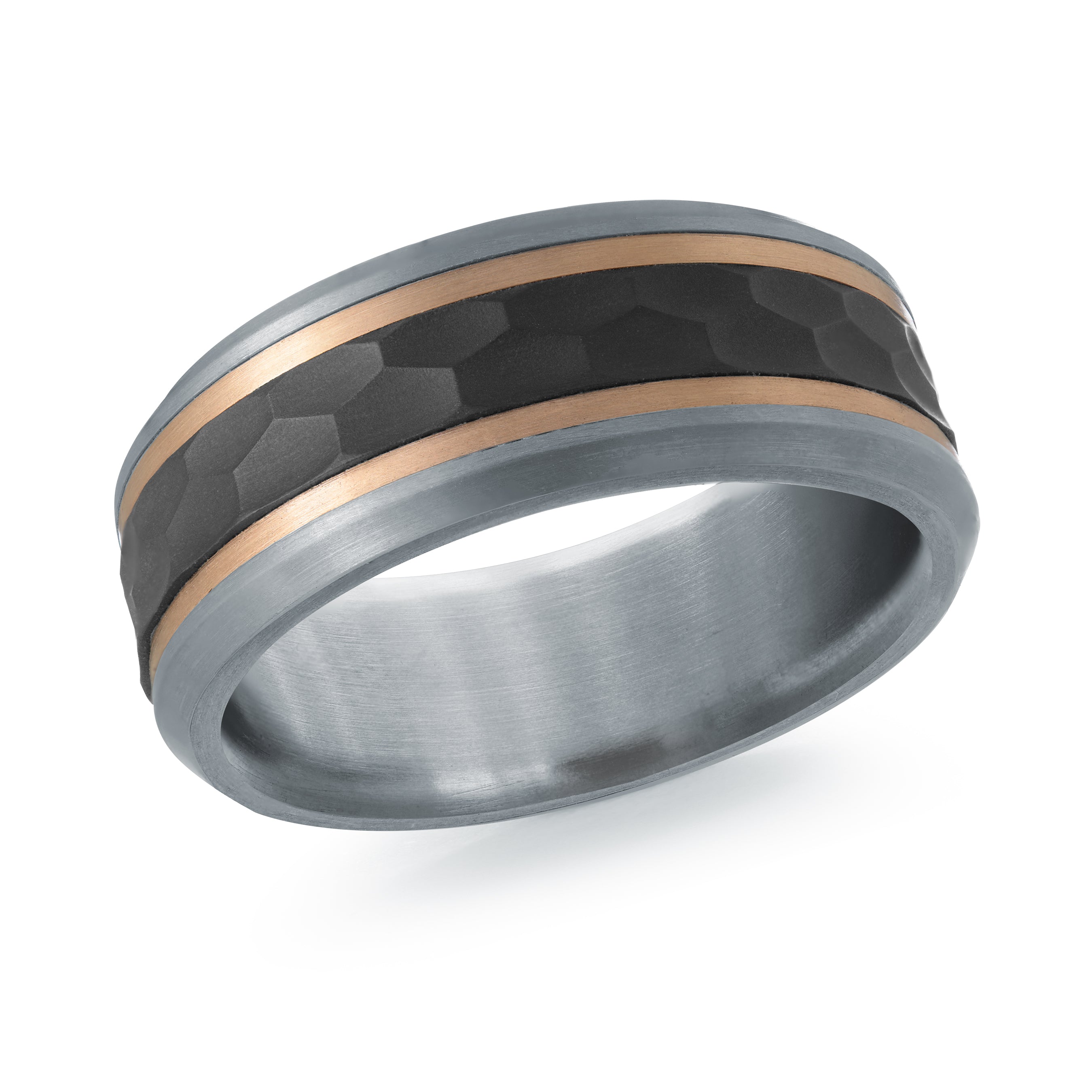 14K Rose Gold Faceted Dark-Center Wedding Band