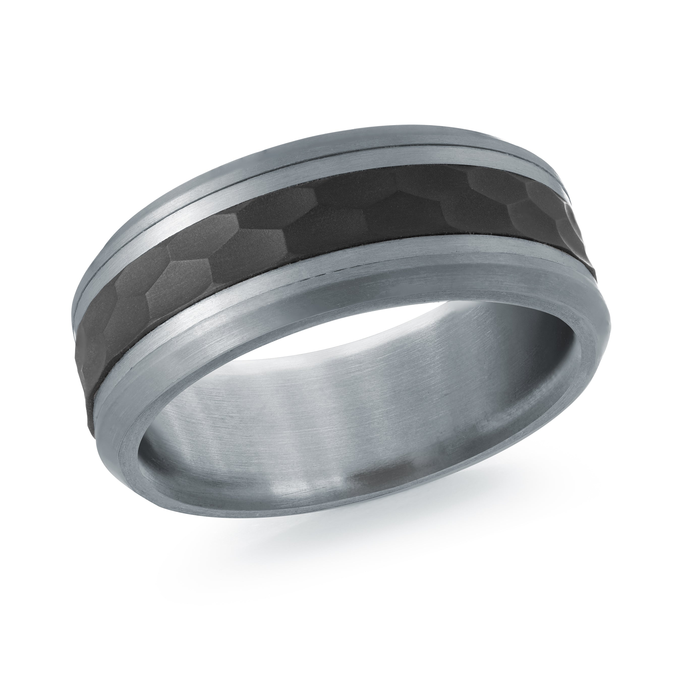 10K White Gold Faceted Dark-Center Wedding Band