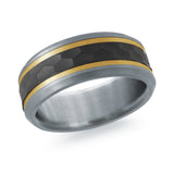 18K Yellow Gold Faceted Dark-Center Wedding Band