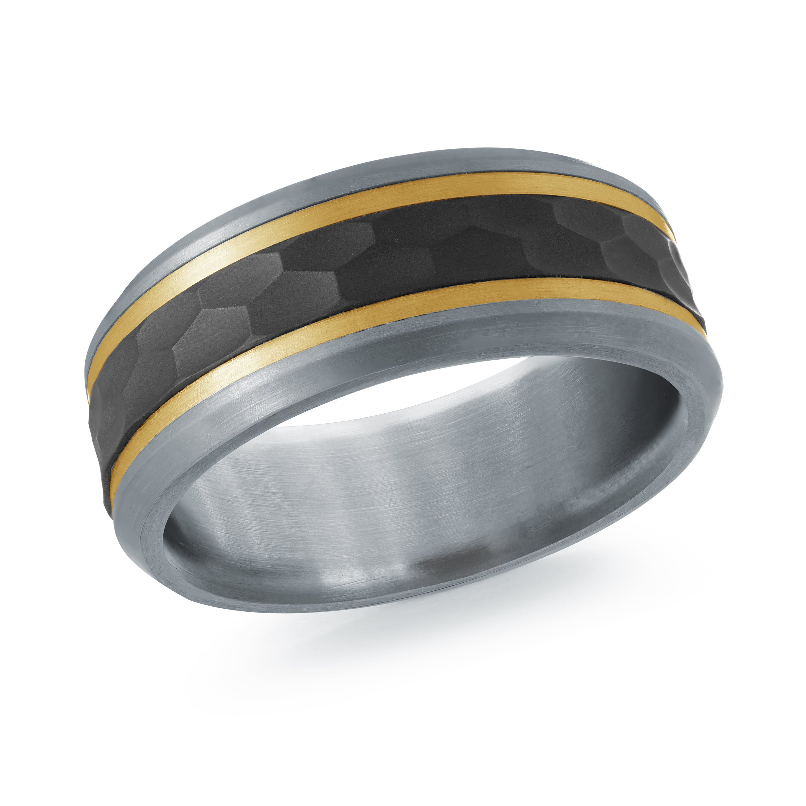 18K Yellow Gold Faceted Dark-Center Wedding Band