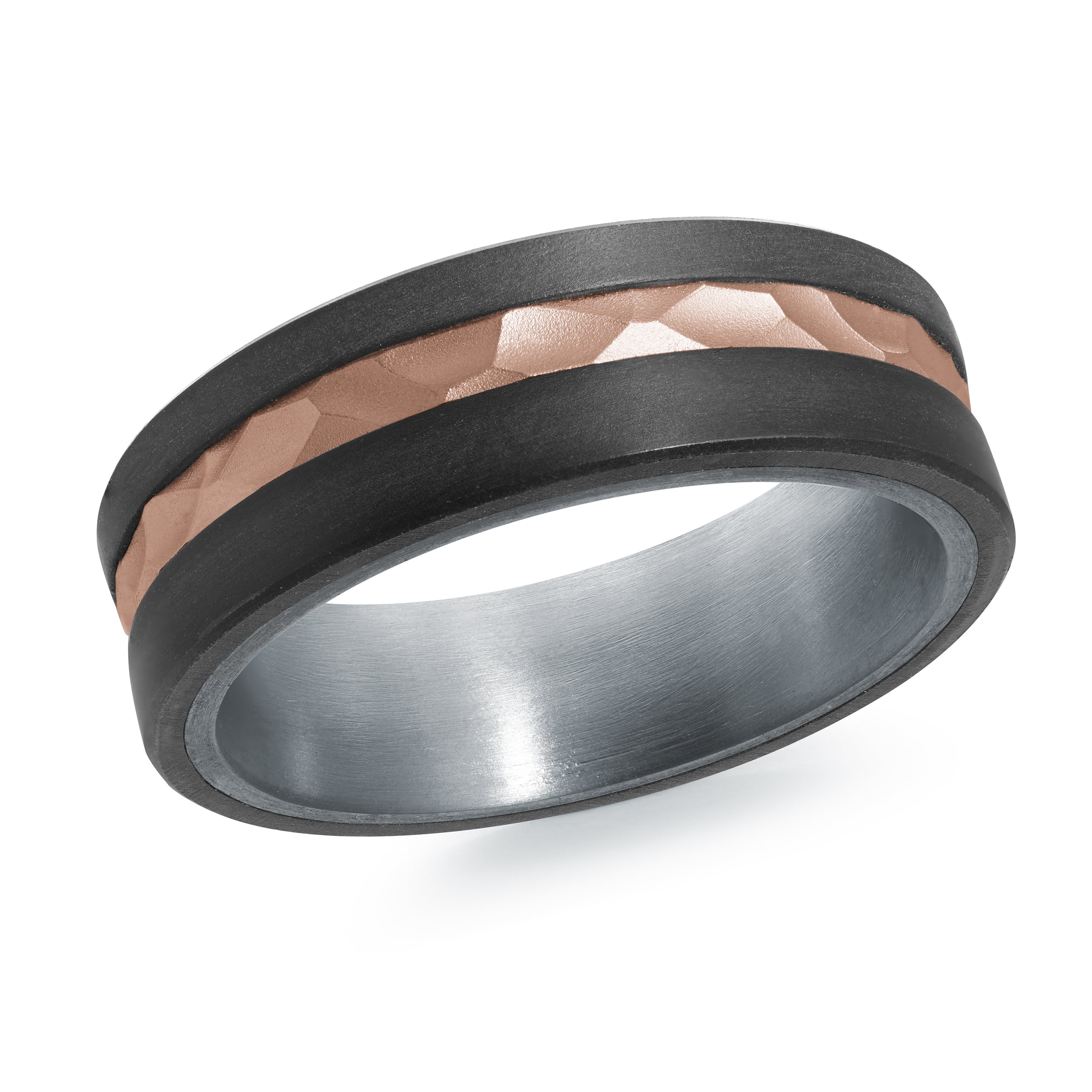 7mm 18K Rose Gold Faceted Center Wedding Band