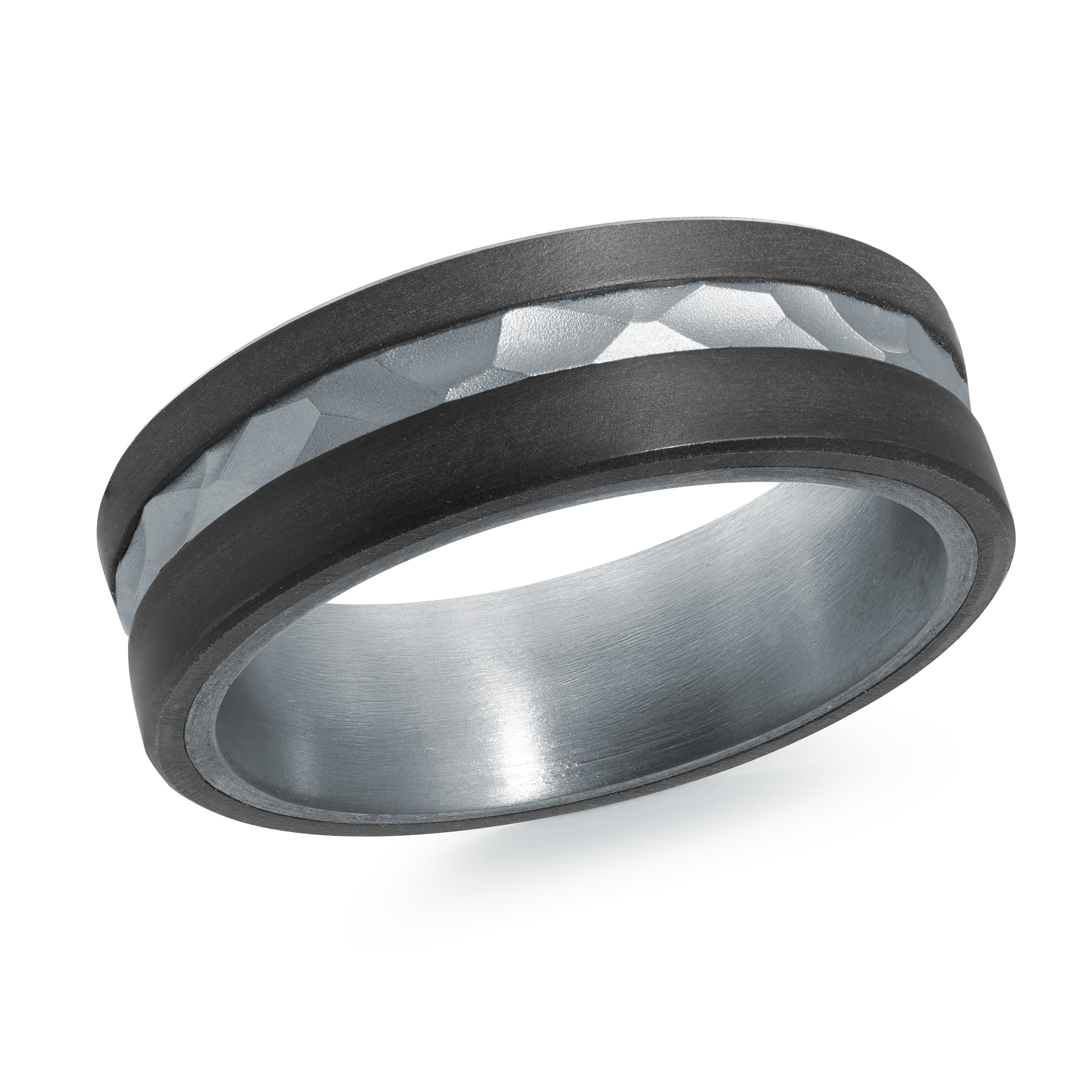 7mm 18K White Gold Faceted Center Wedding Band