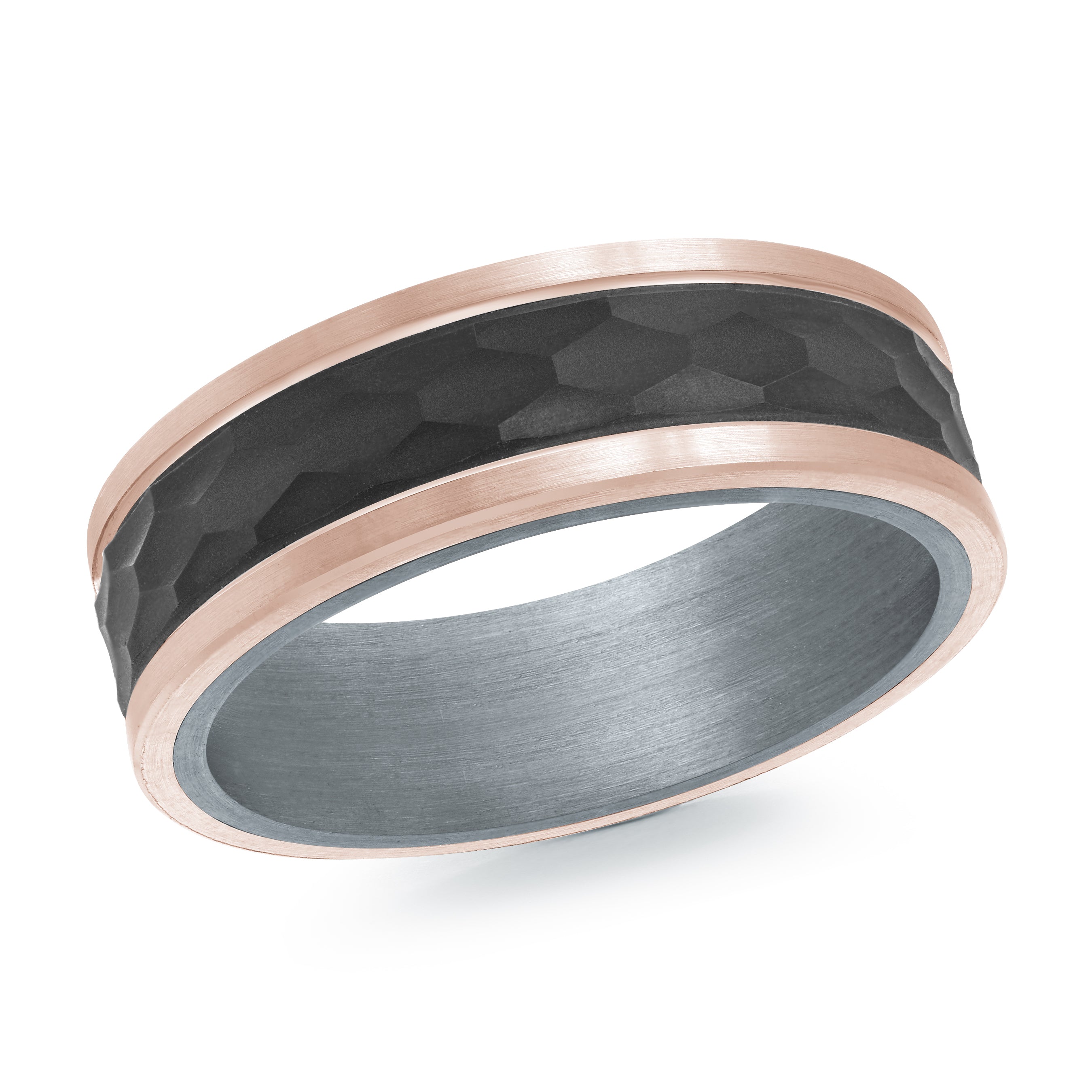 7mm Rose-Tone Dark Faceted Center Wedding Band