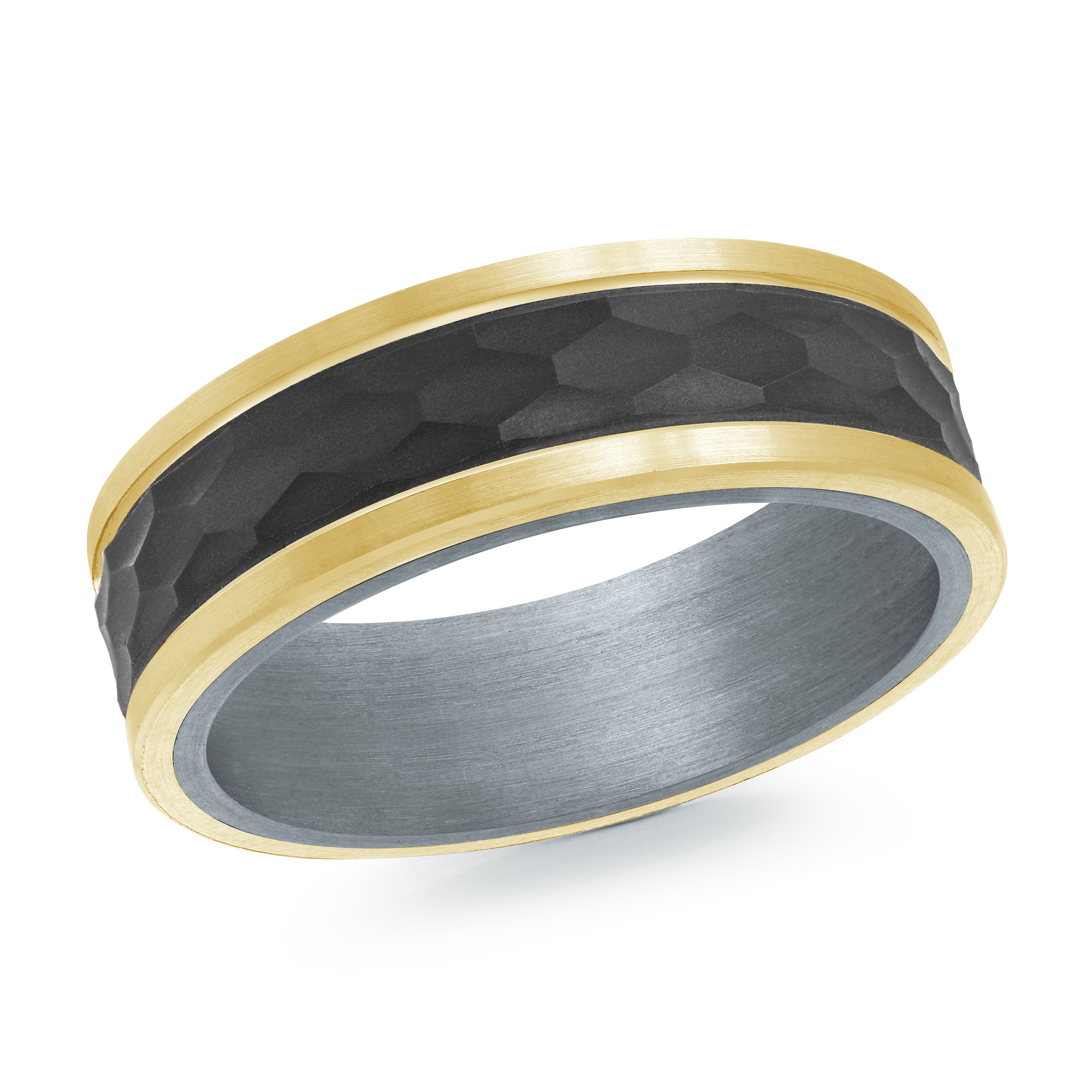 7mm 18K Yellow Gold Dark Faceted Center Wedding Band